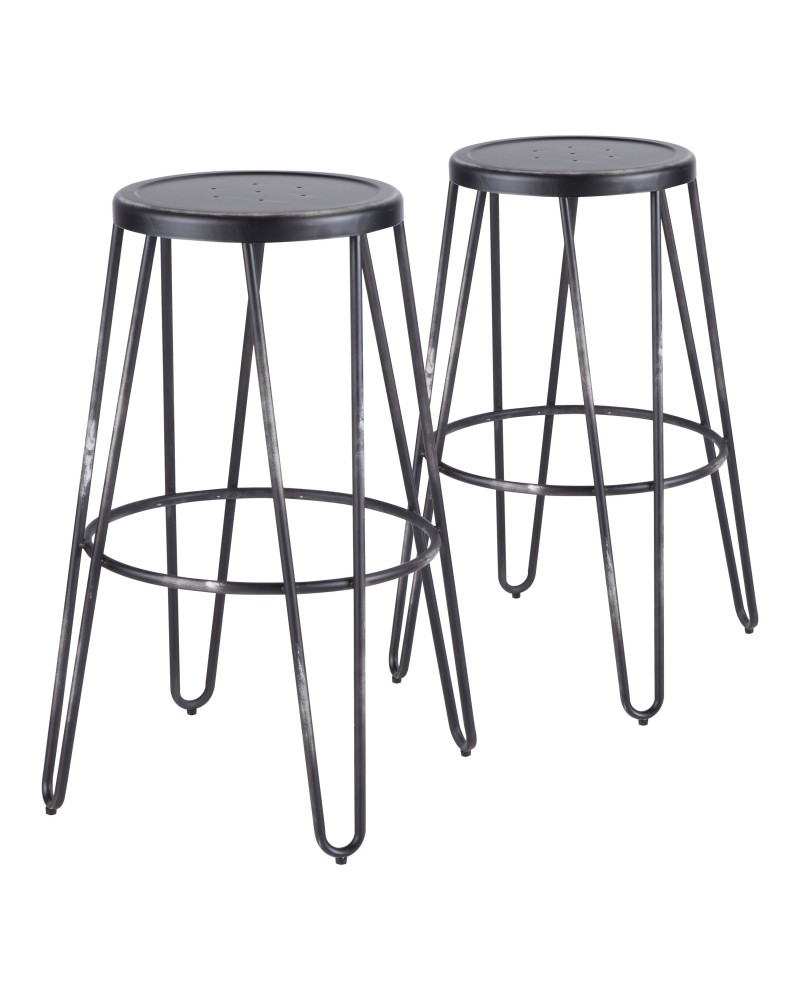 Avery Industrial Metal Barstool in Vintage Black - Set of 2