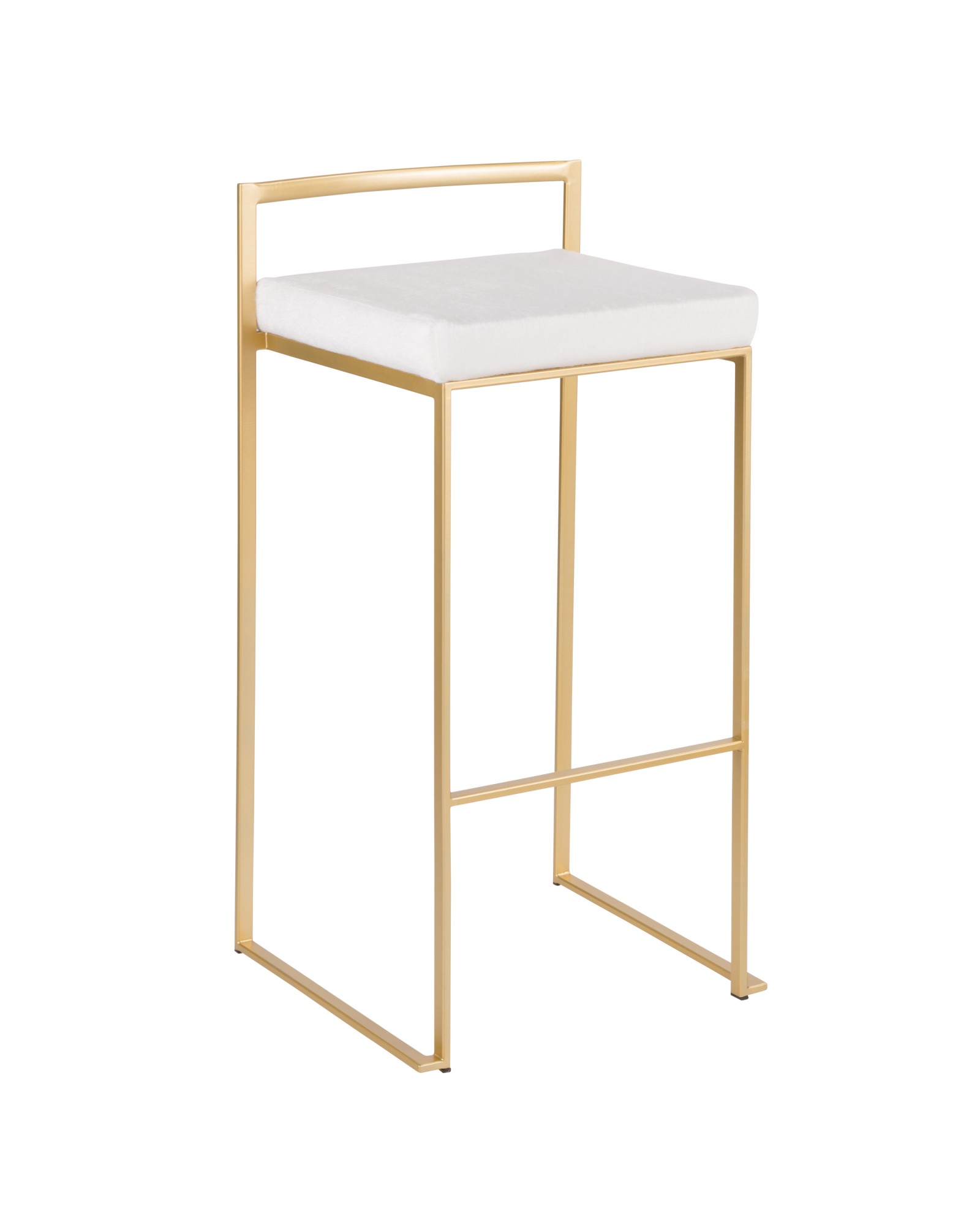 Fuji Contemporary-Glam Stackable Barstool in Gold with White Mohair Cushion - Set of 2