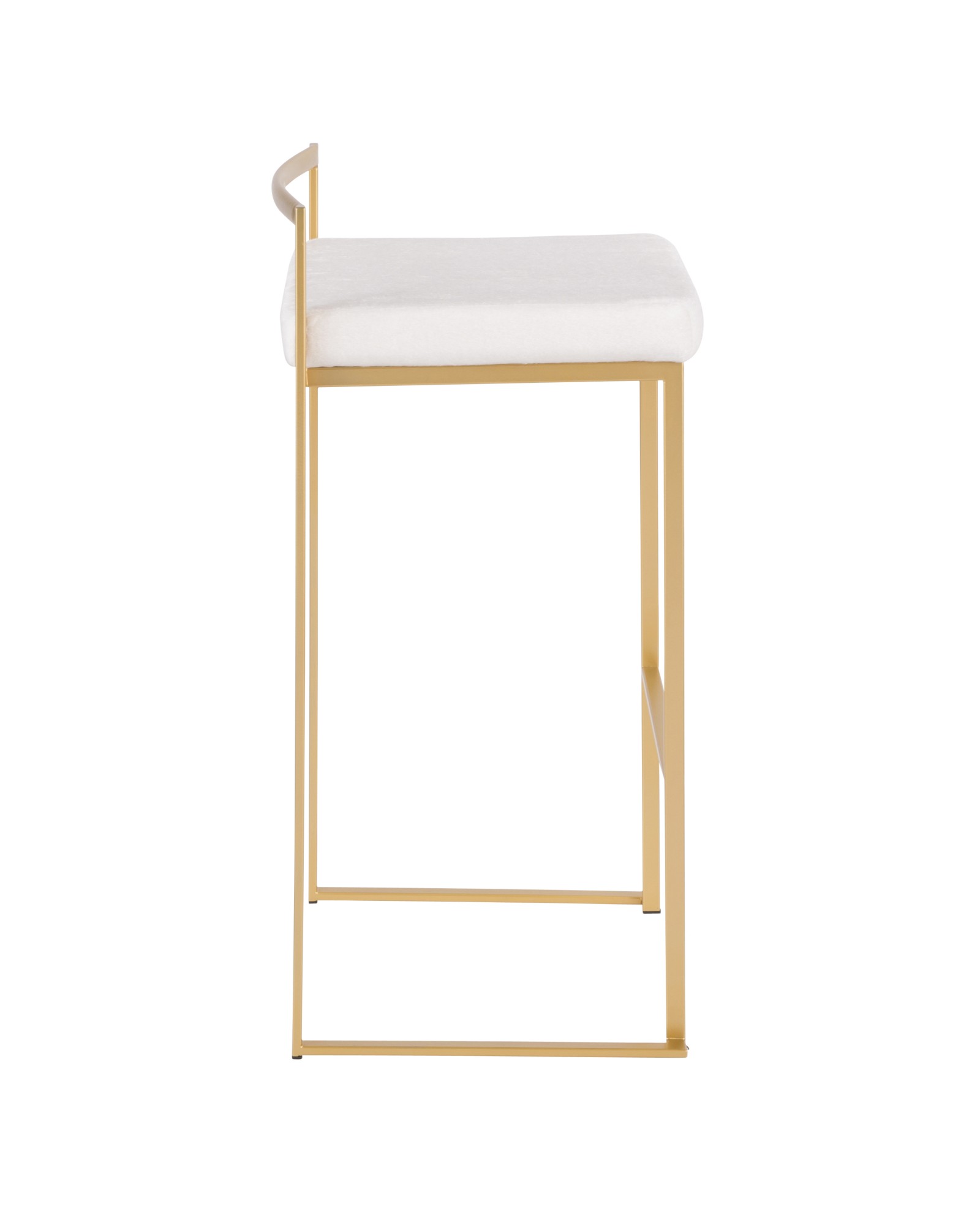 Fuji Contemporary-Glam Stackable Barstool in Gold with White Mohair Cushion - Set of 2