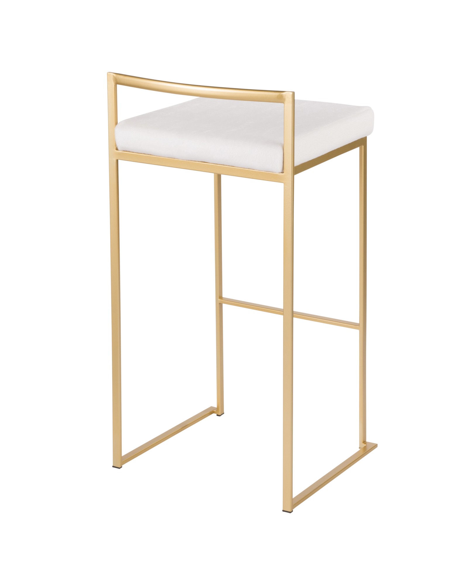 Fuji Contemporary-Glam Stackable Barstool in Gold with White Mohair Cushion - Set of 2