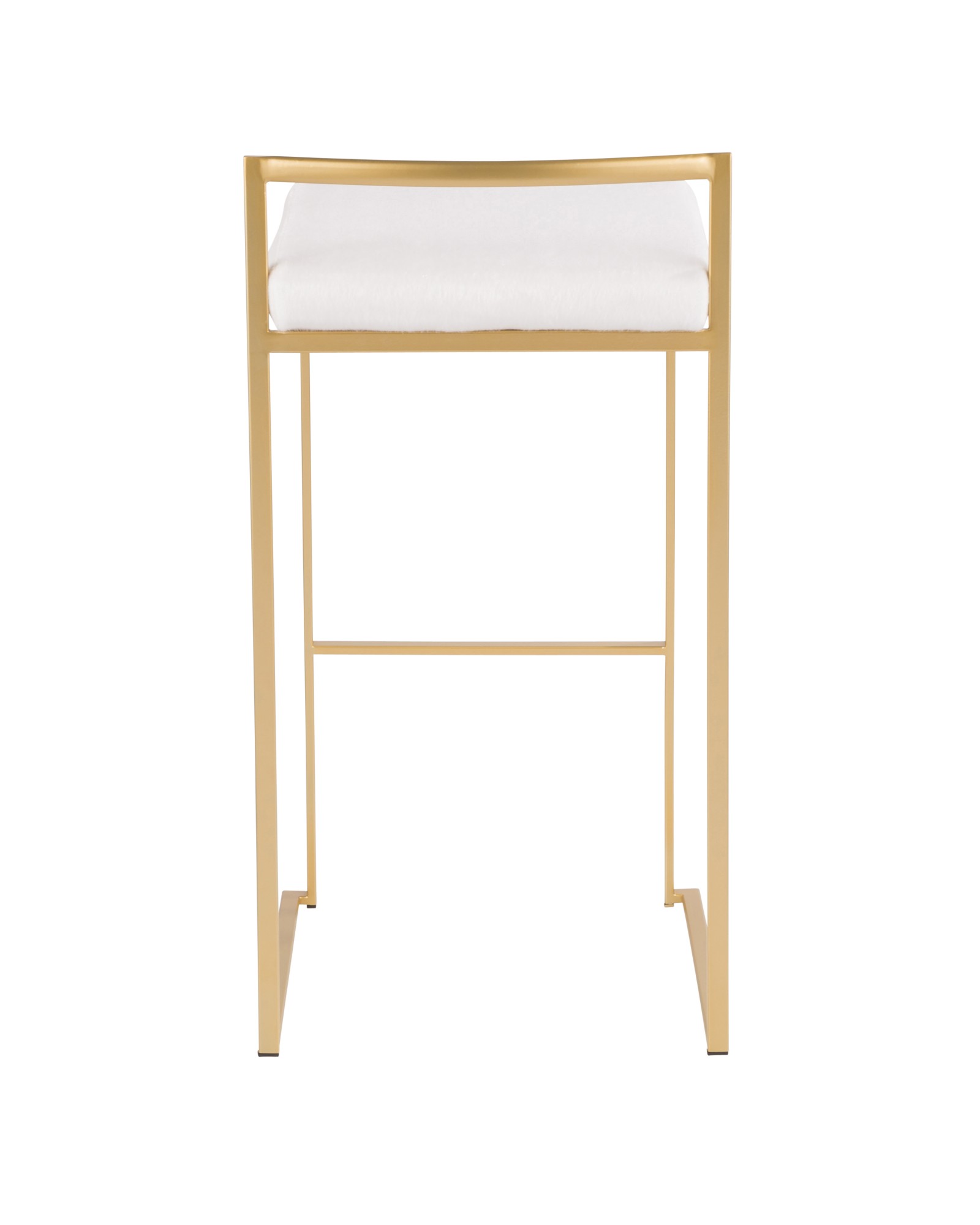 Fuji Contemporary-Glam Stackable Barstool in Gold with White Mohair Cushion - Set of 2