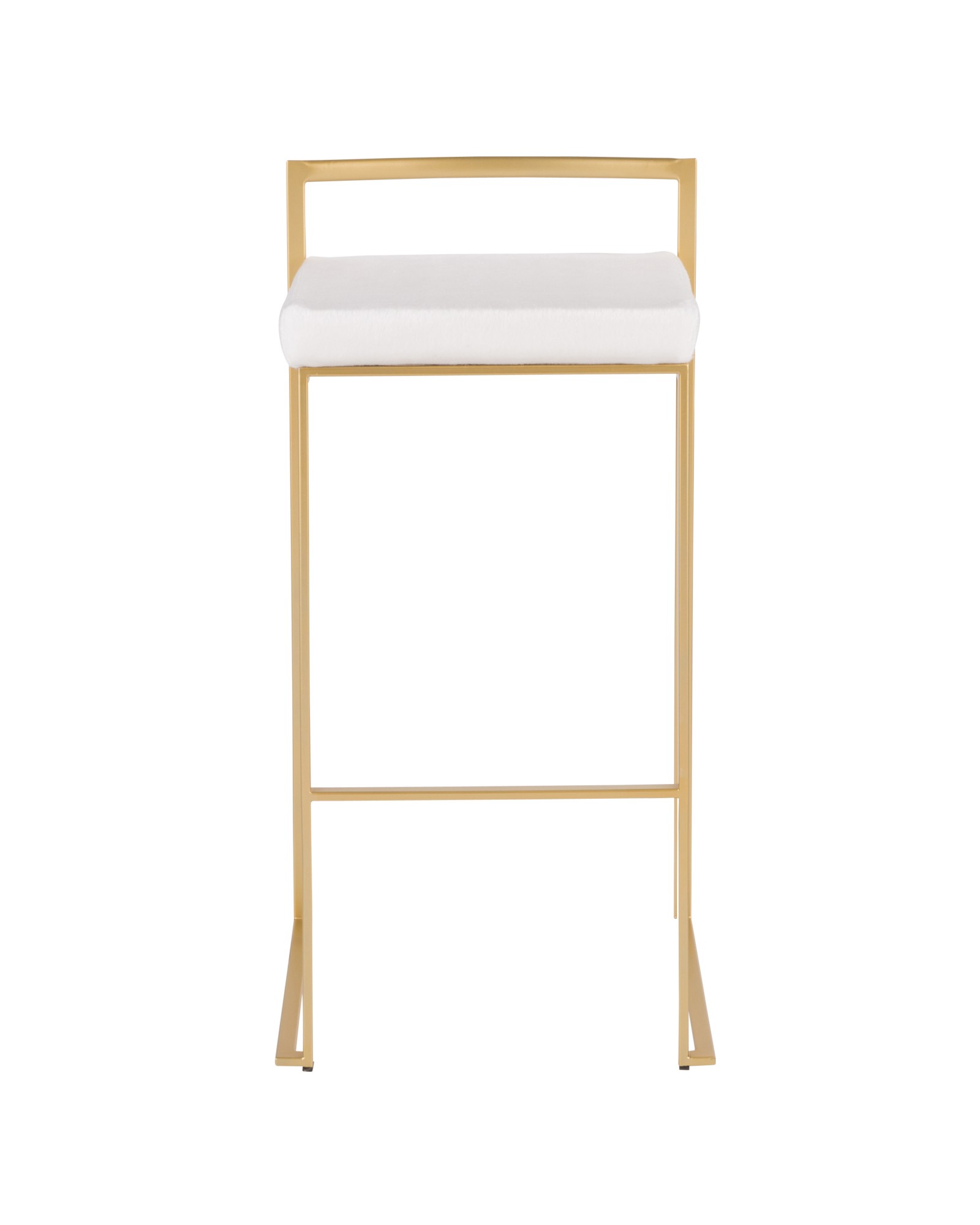 Fuji Contemporary-Glam Stackable Barstool in Gold with White Mohair Cushion - Set of 2