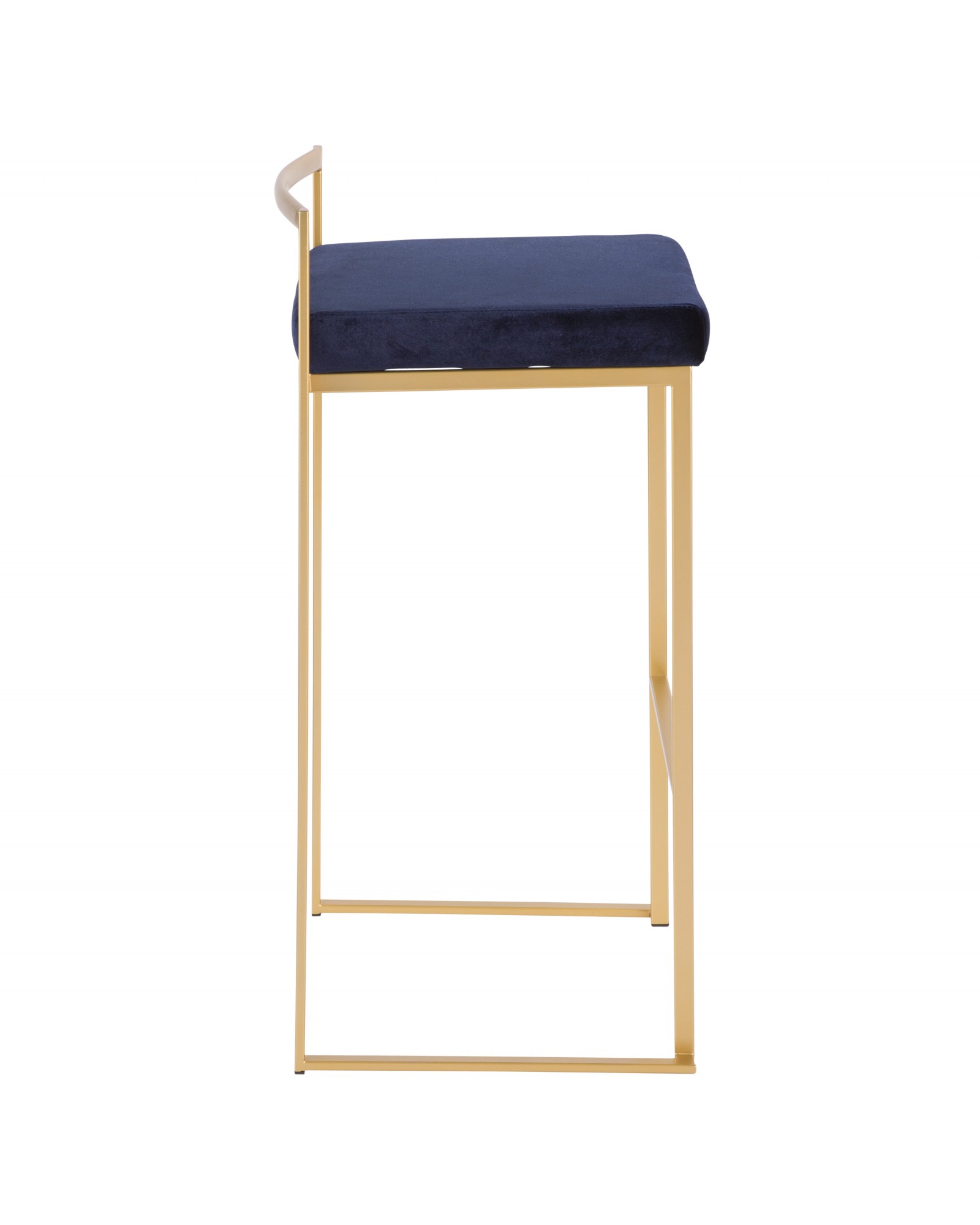 Fuji Contemporary-Glam Stackable Barstool in Gold with Blue Velvet Cushion - Set of 2