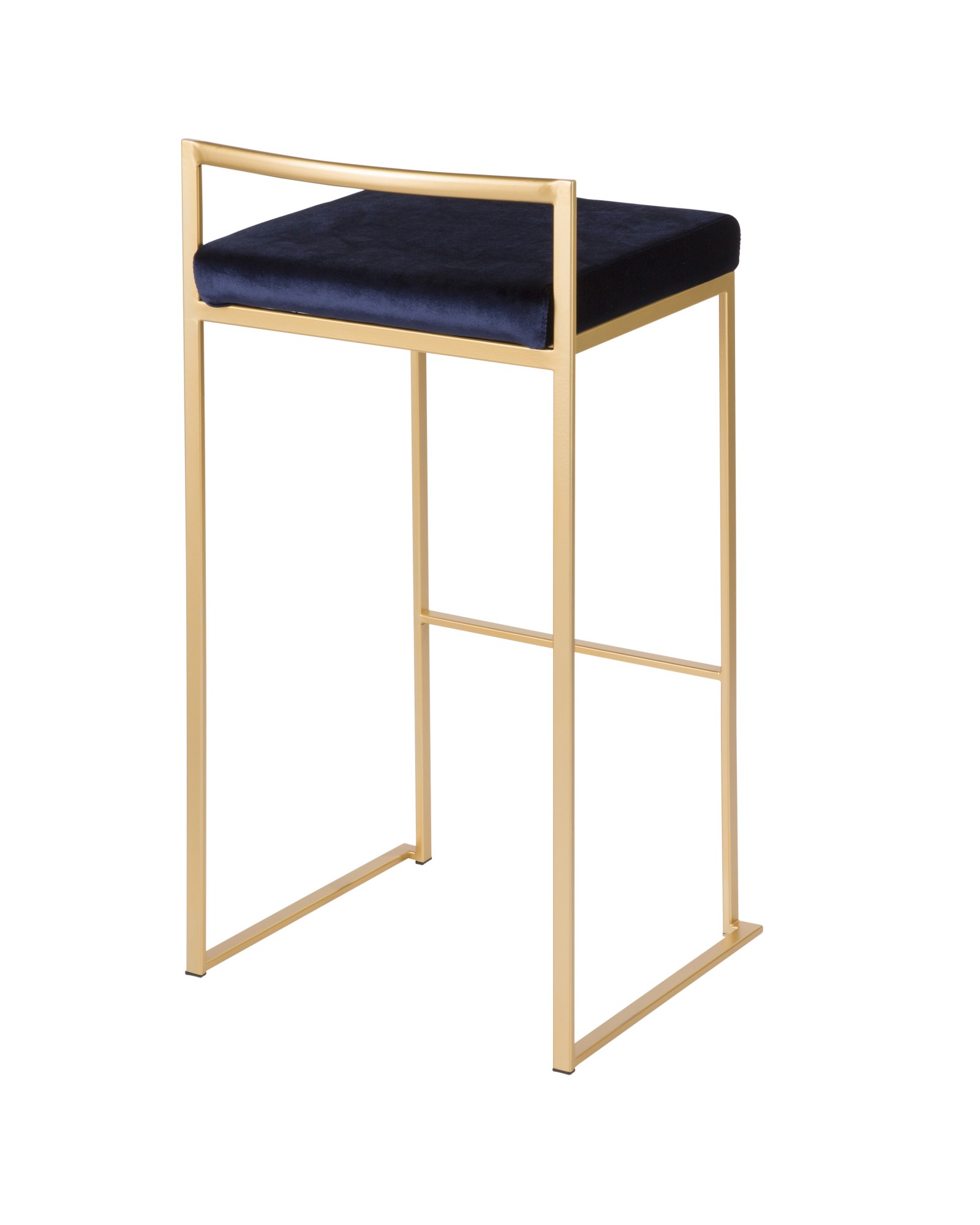 Fuji Contemporary-Glam Stackable Barstool in Gold with Blue Velvet Cushion - Set of 2