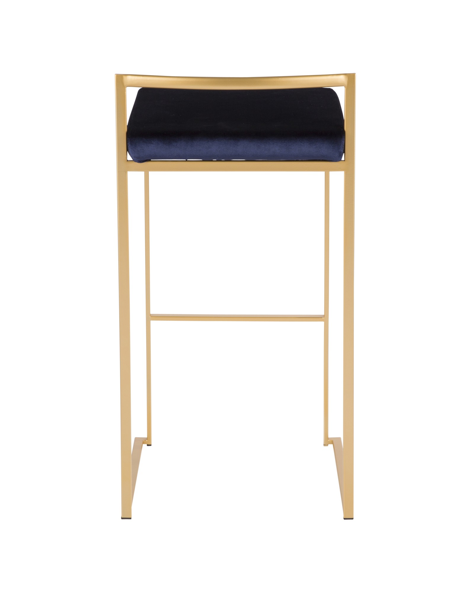 Fuji Contemporary-Glam Stackable Barstool in Gold with Blue Velvet Cushion - Set of 2