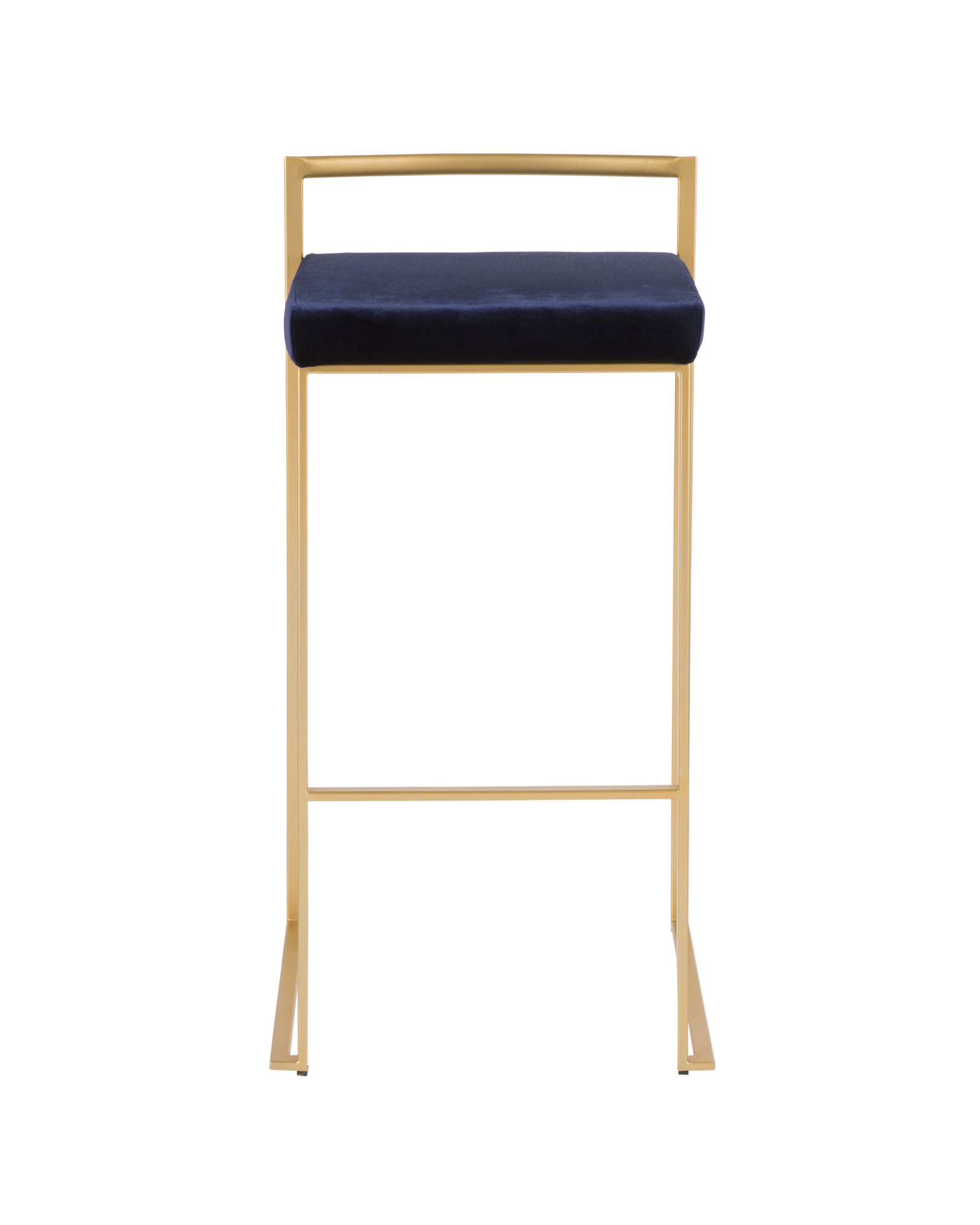 Fuji Contemporary-Glam Stackable Barstool in Gold with Blue Velvet Cushion - Set of 2