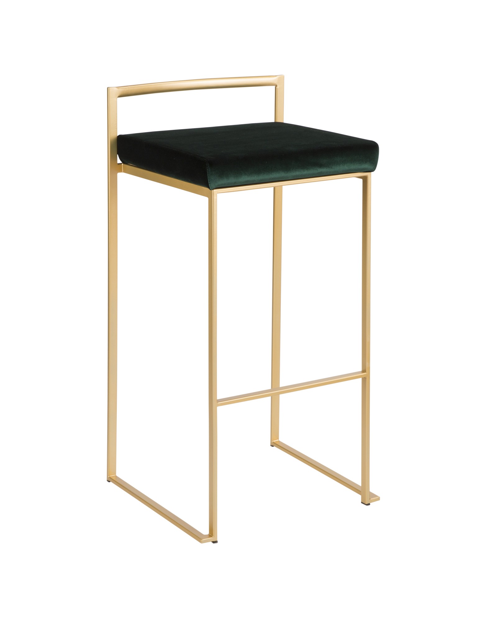 Fuji Contemporary-Glam Stackable Barstool in Gold with Green Velvet Cushion - Set of 2