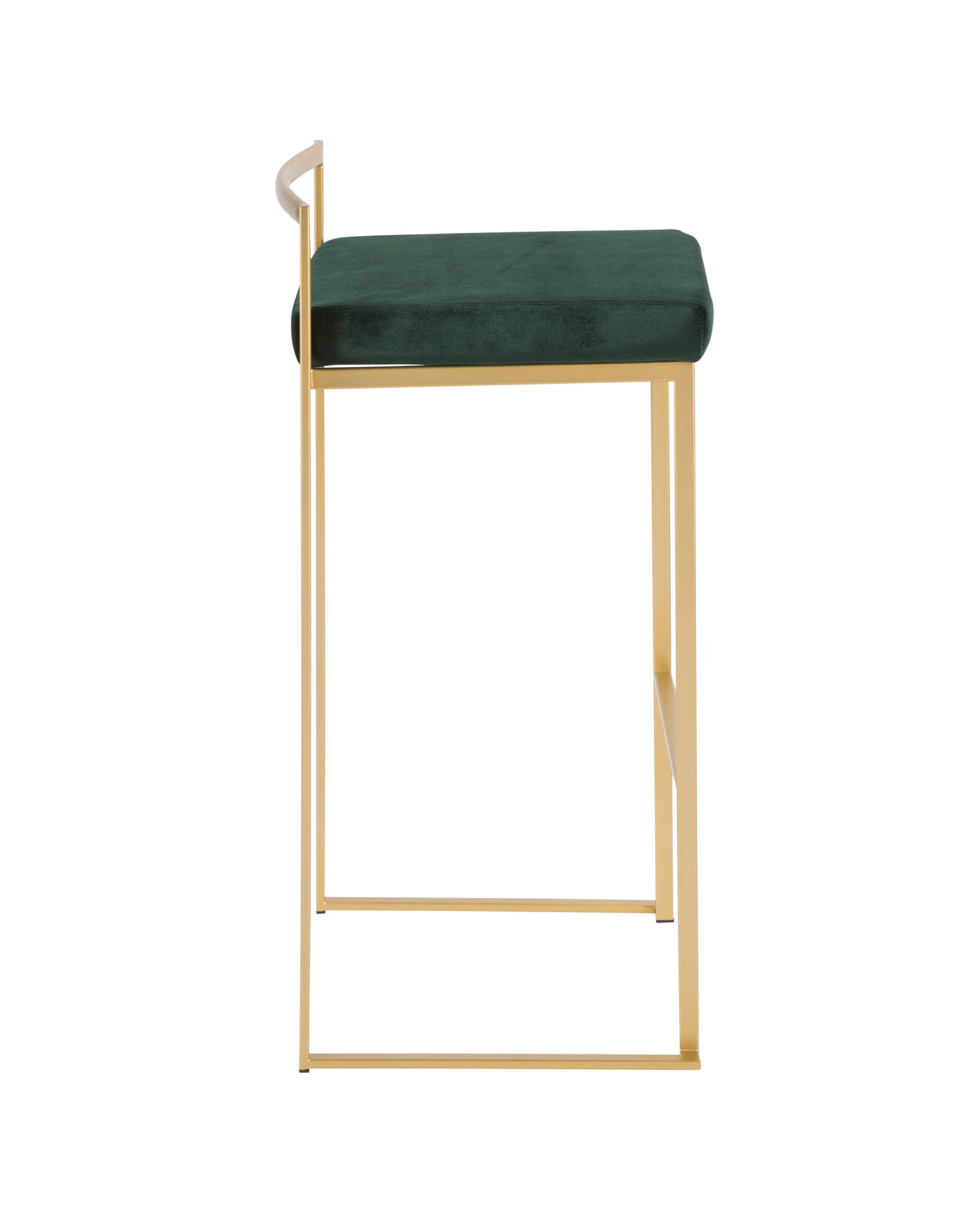 Fuji Contemporary-Glam Stackable Barstool in Gold with Green Velvet Cushion - Set of 2