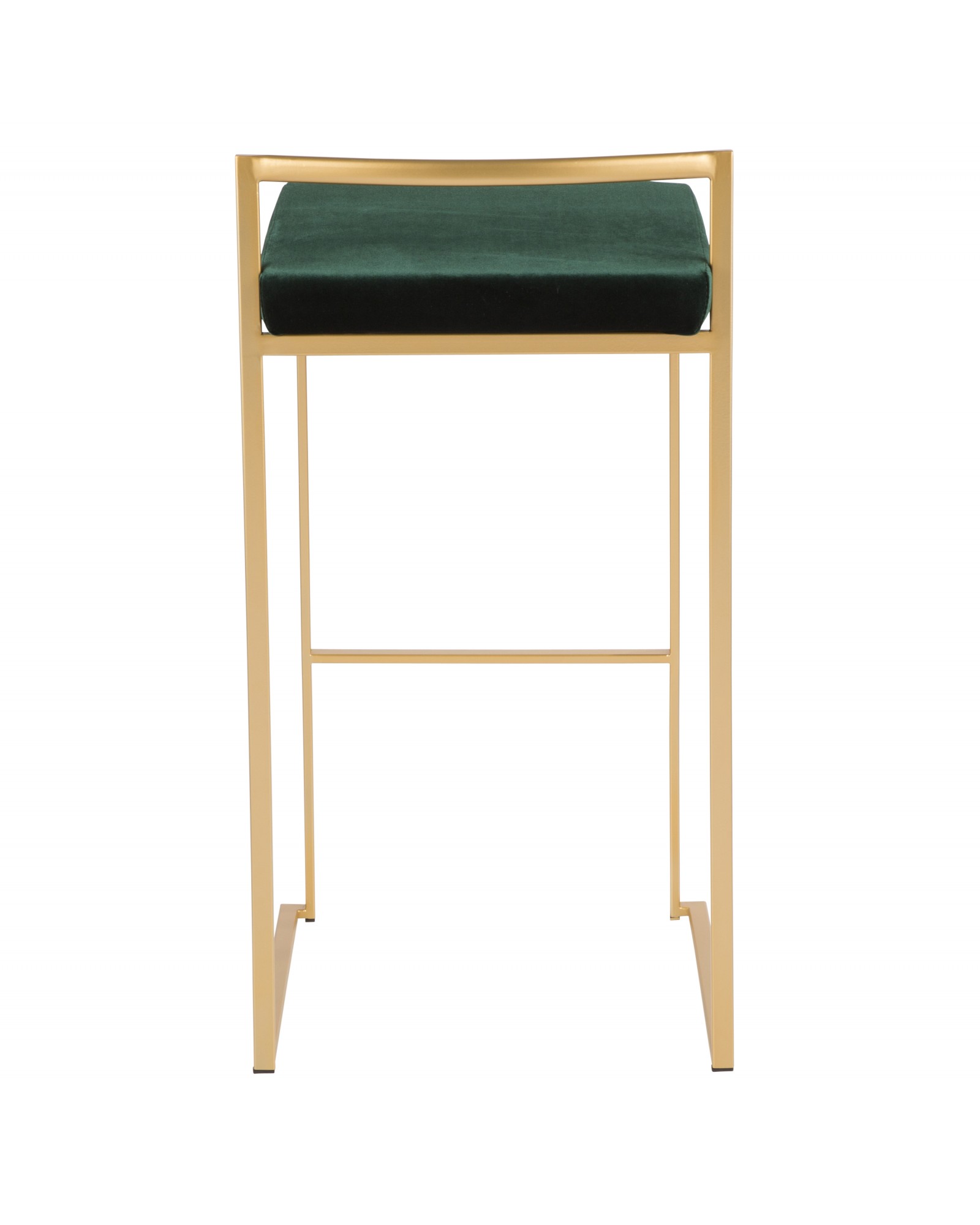 Fuji Contemporary-Glam Stackable Barstool in Gold with Green Velvet Cushion - Set of 2