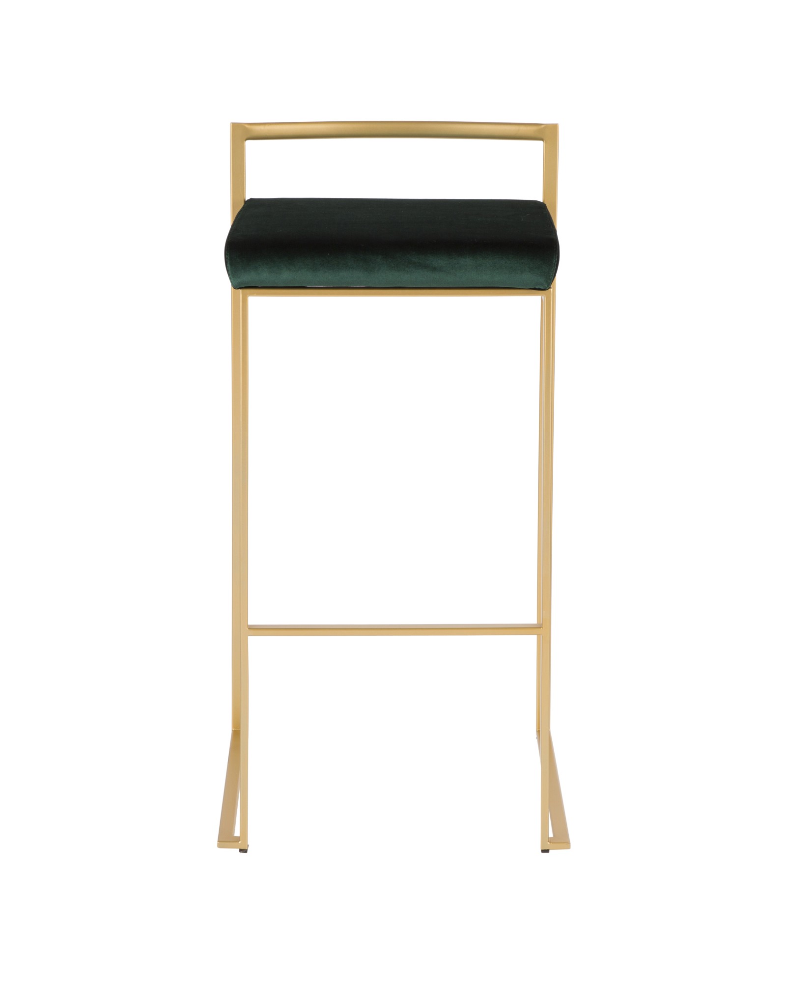 Fuji Contemporary-Glam Stackable Barstool in Gold with Green Velvet Cushion - Set of 2