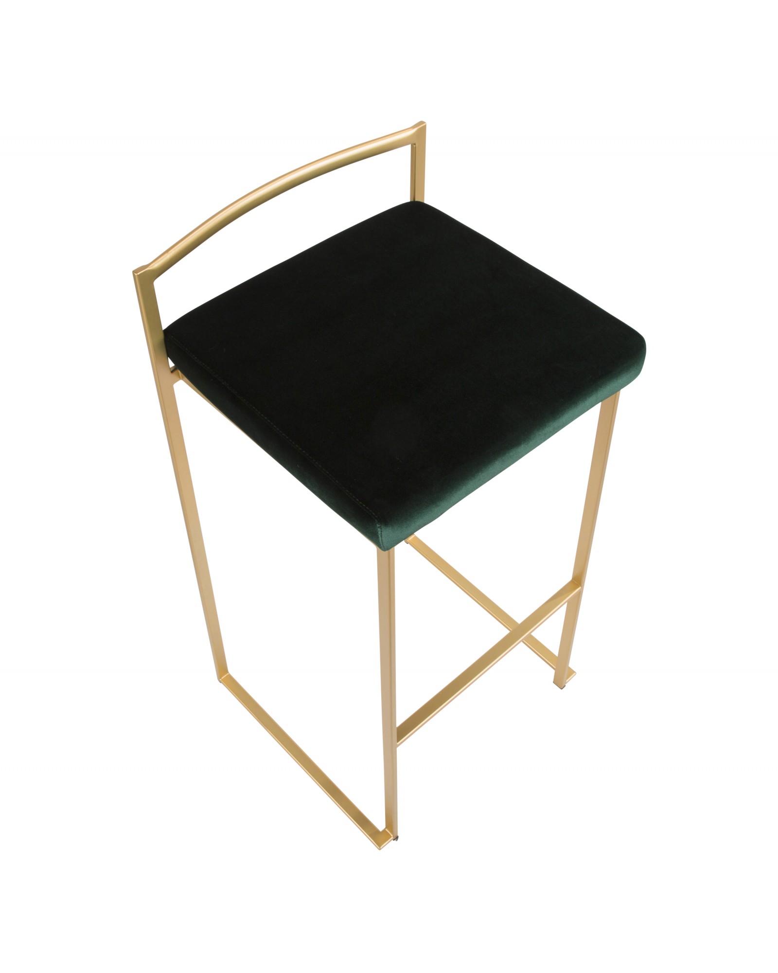 Fuji Contemporary-Glam Stackable Barstool in Gold with Green Velvet Cushion - Set of 2