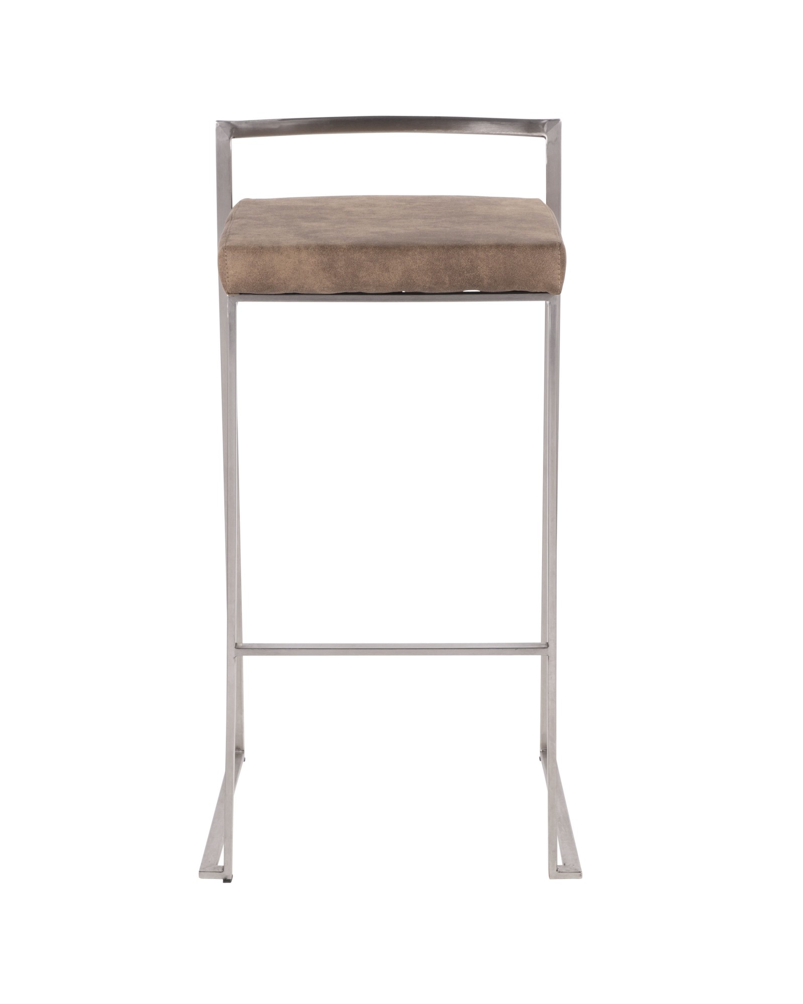 Fuji Contemporary Stackable Barstool in Stainless Steel with Brown Cowboy Fabric Cushion - Set of 2