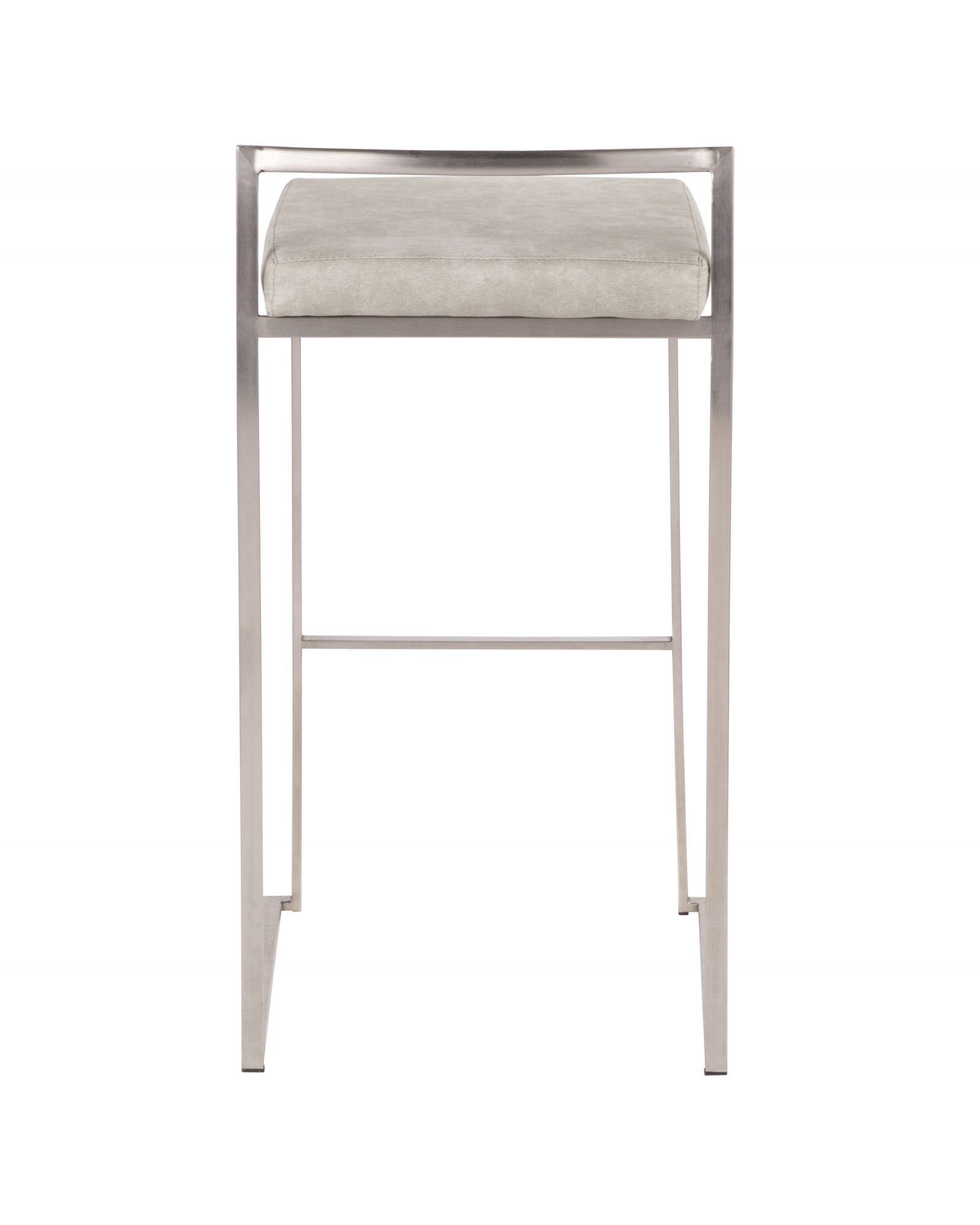Fuji Contemporary Stackable Barstool in Stainless Steel with Light Grey Cowboy Fabric Cushion - Set of 2