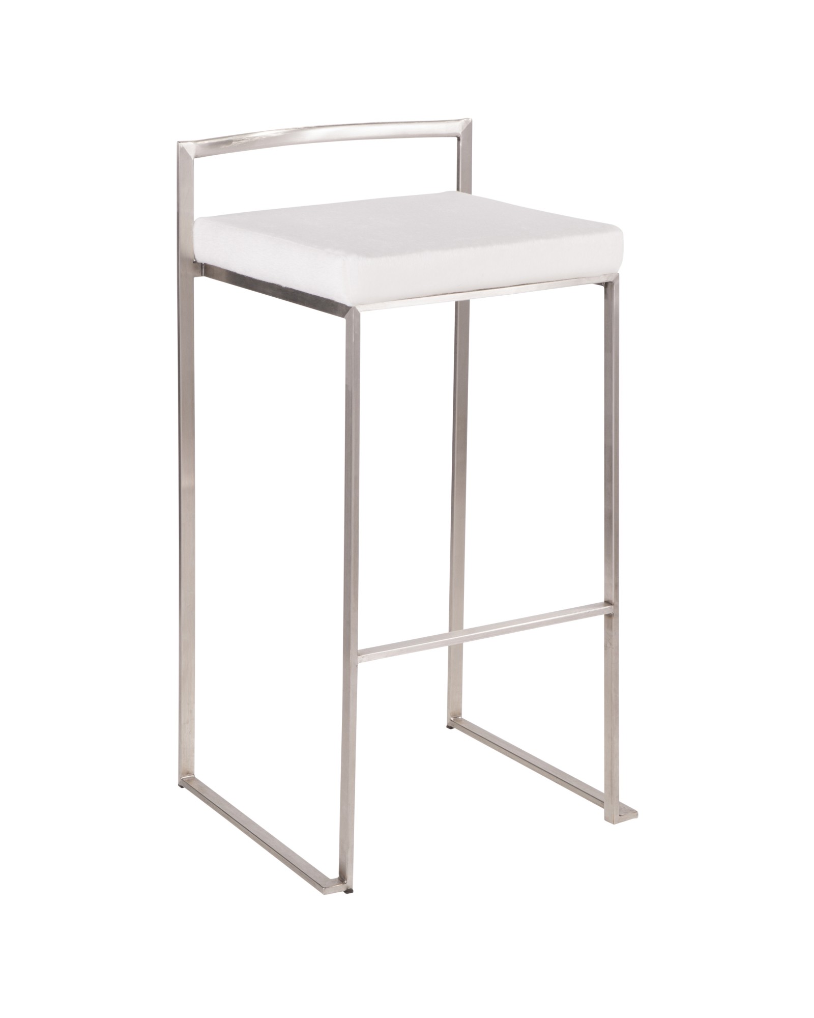 Fuji Contemporary Stackable Barstool in Stainless Steel with White Mohair Cushion - Set of 2