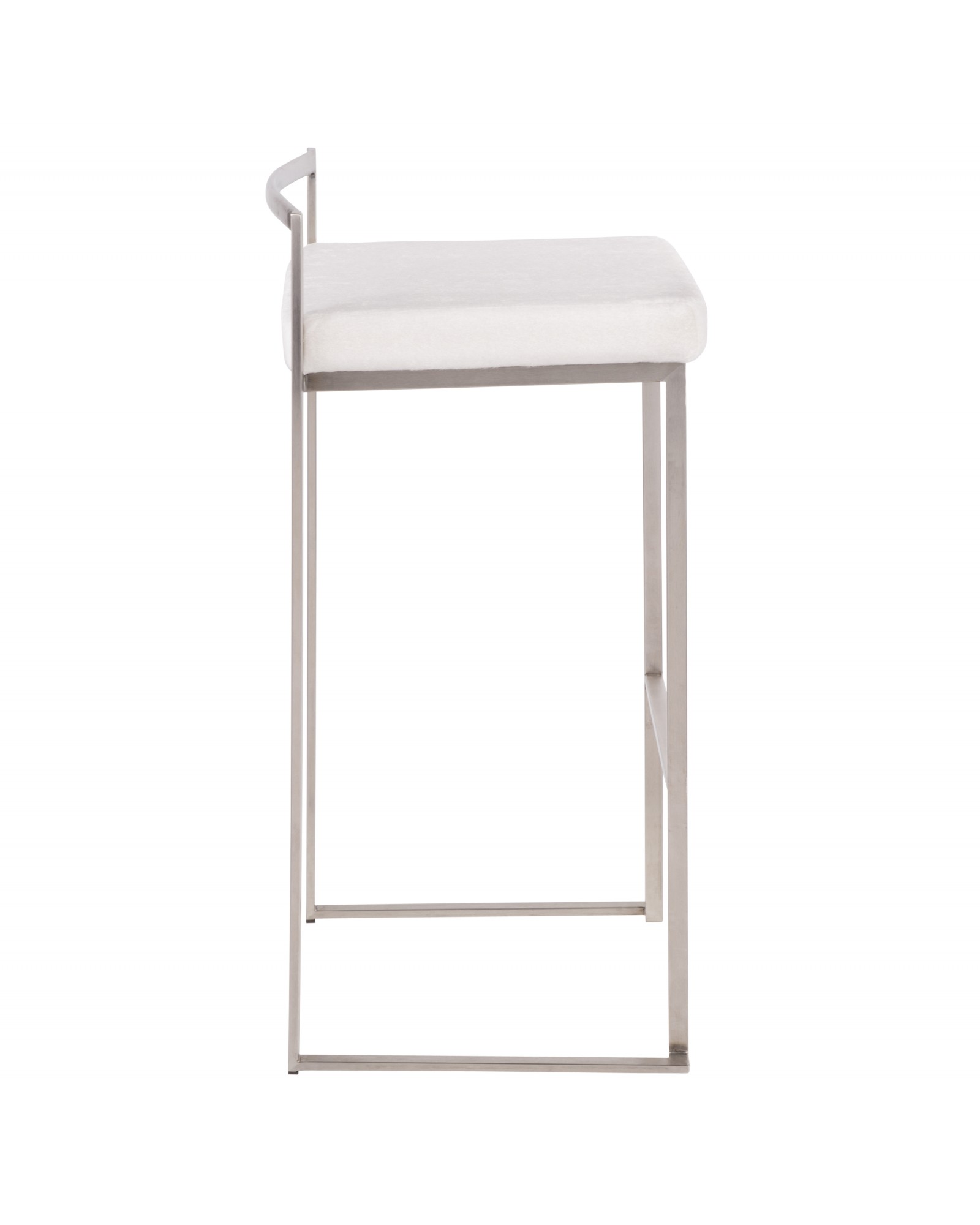 Fuji Contemporary Stackable Barstool in Stainless Steel with White Mohair Cushion - Set of 2