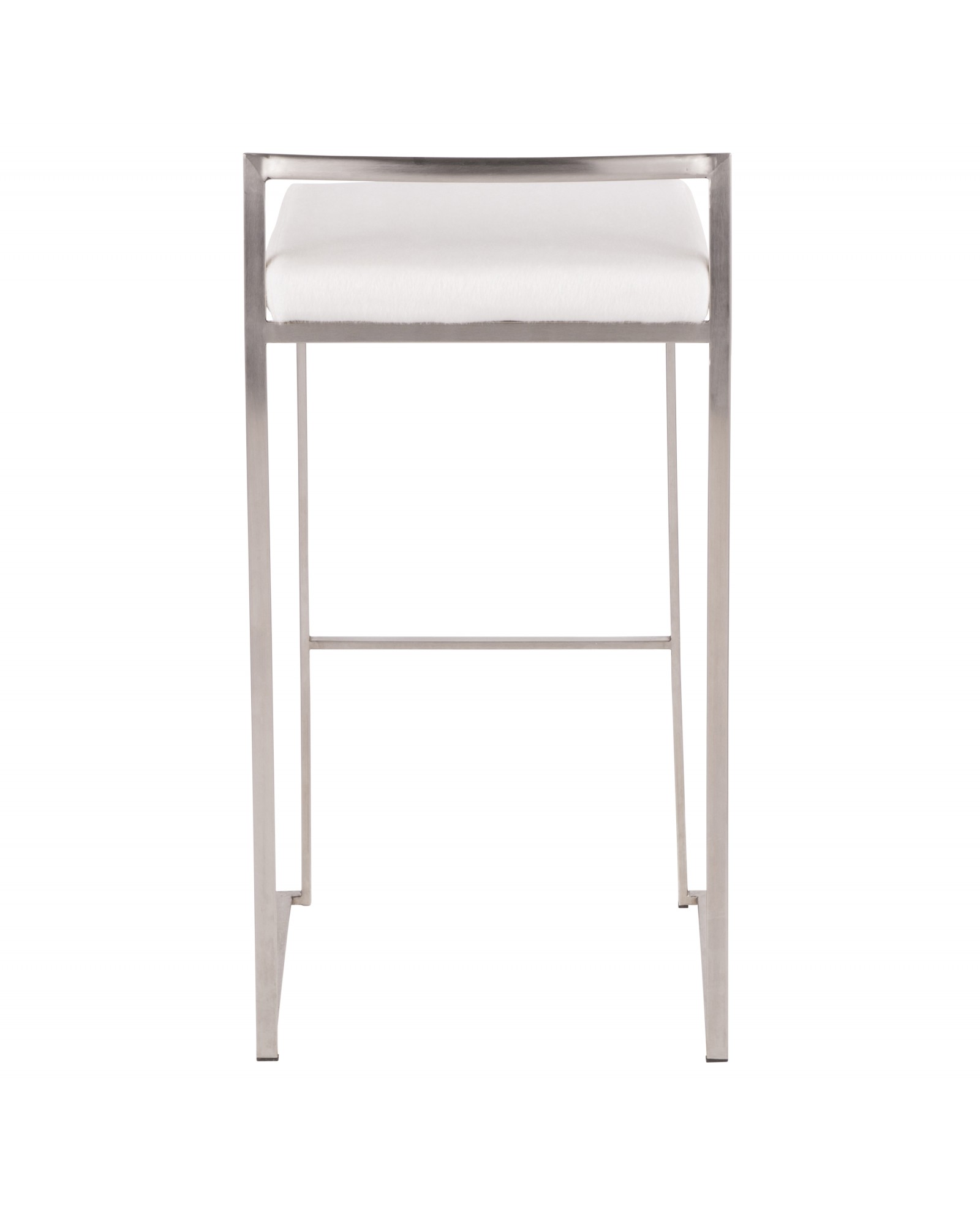 Fuji Contemporary Stackable Barstool in Stainless Steel with White Mohair Cushion - Set of 2