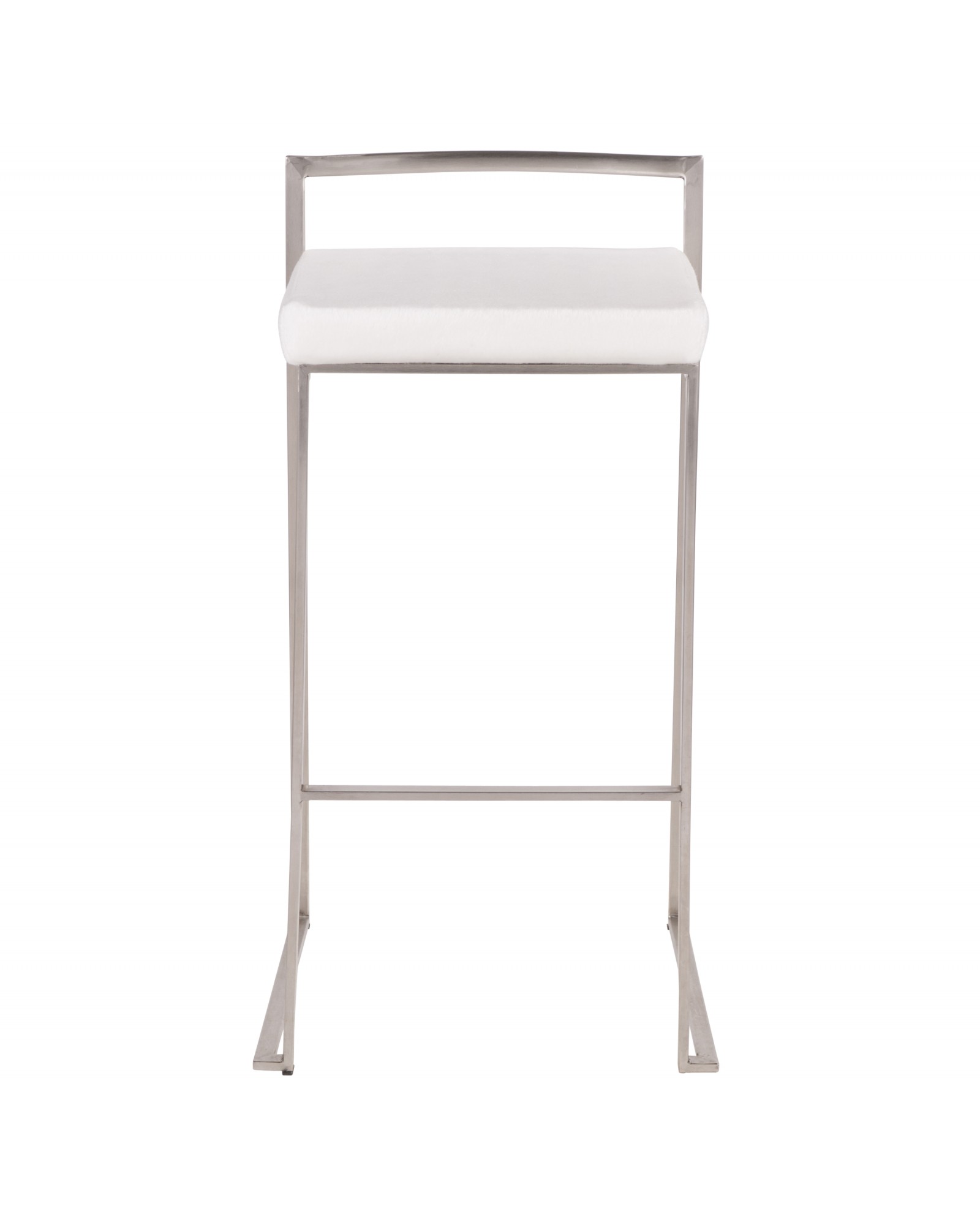 Fuji Contemporary Stackable Barstool in Stainless Steel with White Mohair Cushion - Set of 2