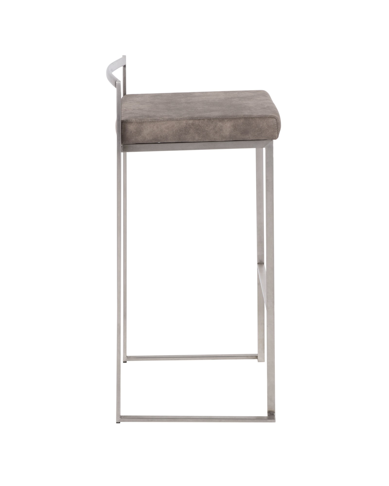 Fuji Contemporary Stackable Barstool in Stainless Steel with Stone Cowboy Fabric Cushion - Set of 2