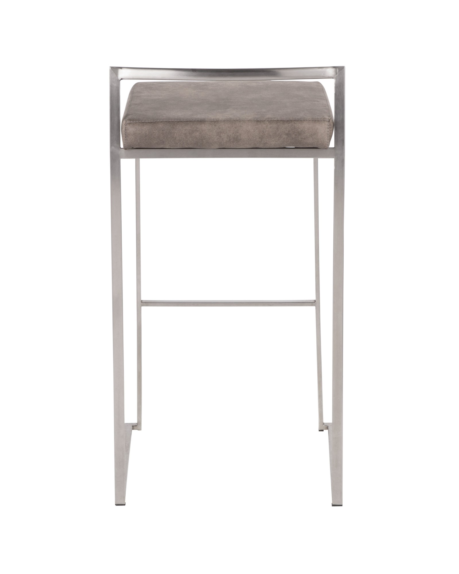 Fuji Contemporary Stackable Barstool in Stainless Steel with Stone Cowboy Fabric Cushion - Set of 2