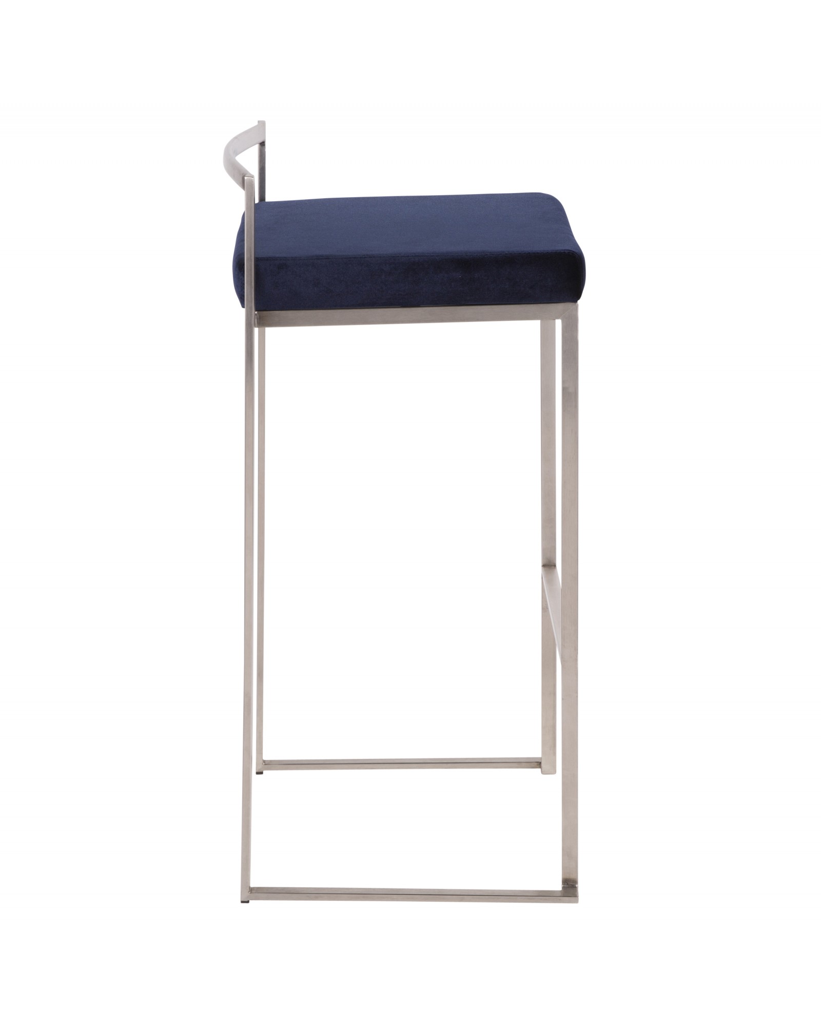 Fuji Contemporary Stackable Barstool in Stainless Steel with Blue Velvet Cushion - Set of 2