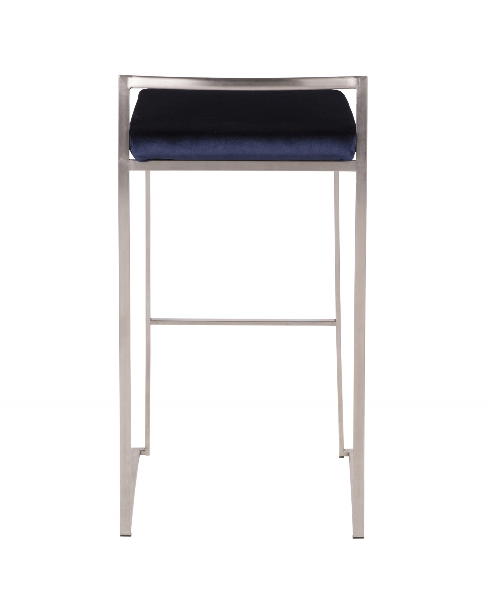 Fuji Contemporary Stackable Barstool in Stainless Steel with Blue Velvet Cushion - Set of 2