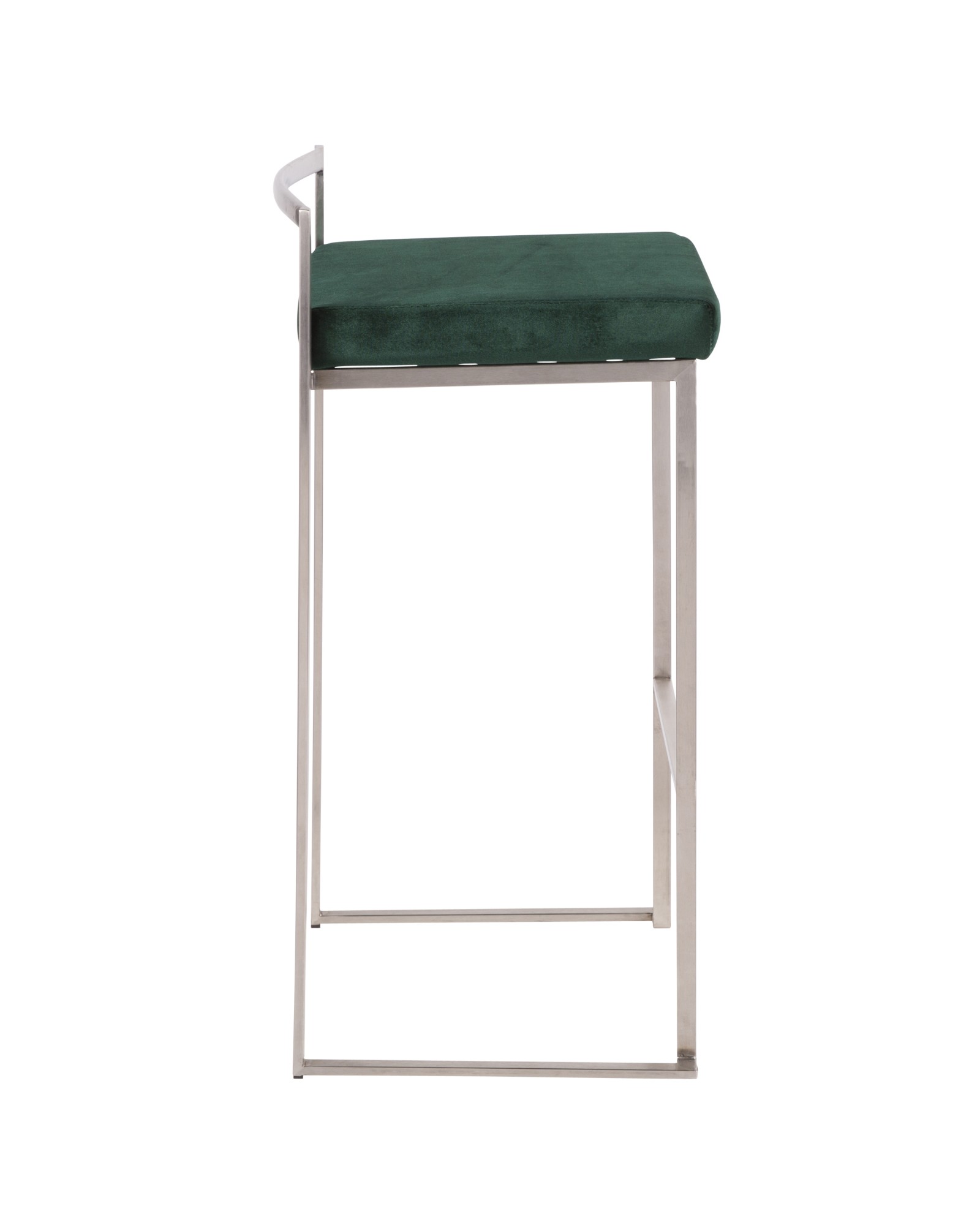 Fuji Contemporary Stackable Barstool in Stainless Steel with Green Velvet Cushion - Set of 2