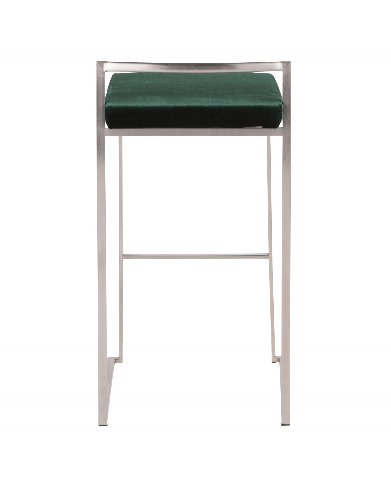 Fuji Contemporary Stackable Barstool in Stainless Steel with Green Velvet Cushion - Set of 2