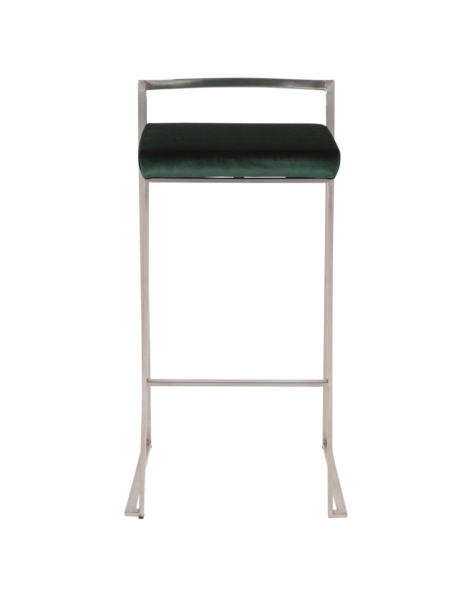 Fuji Contemporary Stackable Barstool in Stainless Steel with Green Velvet Cushion - Set of 2