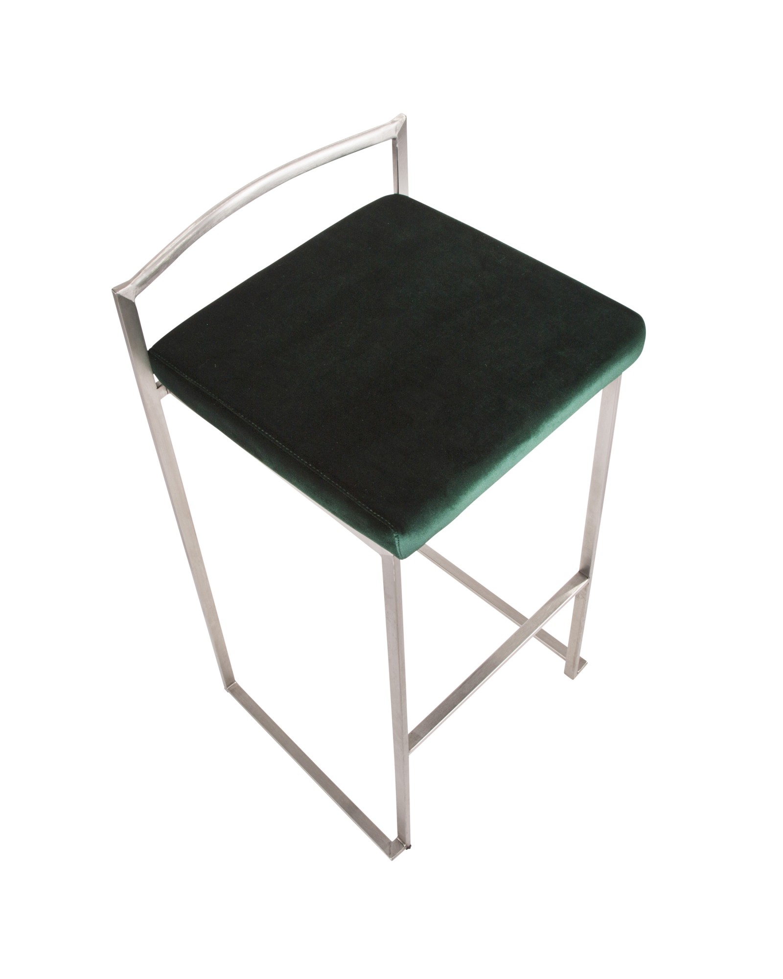 Fuji Contemporary Stackable Barstool in Stainless Steel with Green Velvet Cushion - Set of 2