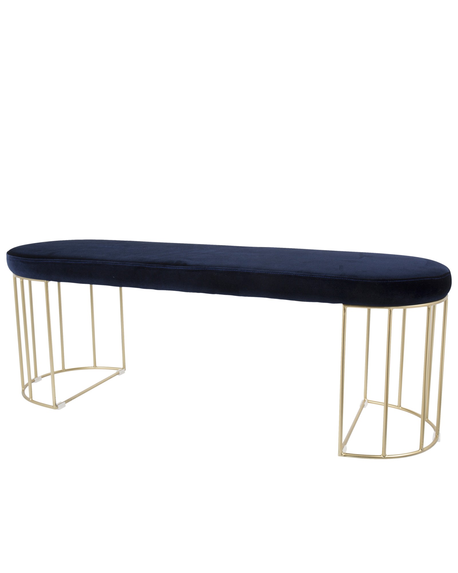 Canary Contemporary-Glam Dining/Entryway Bench in Gold and Blue Velvet