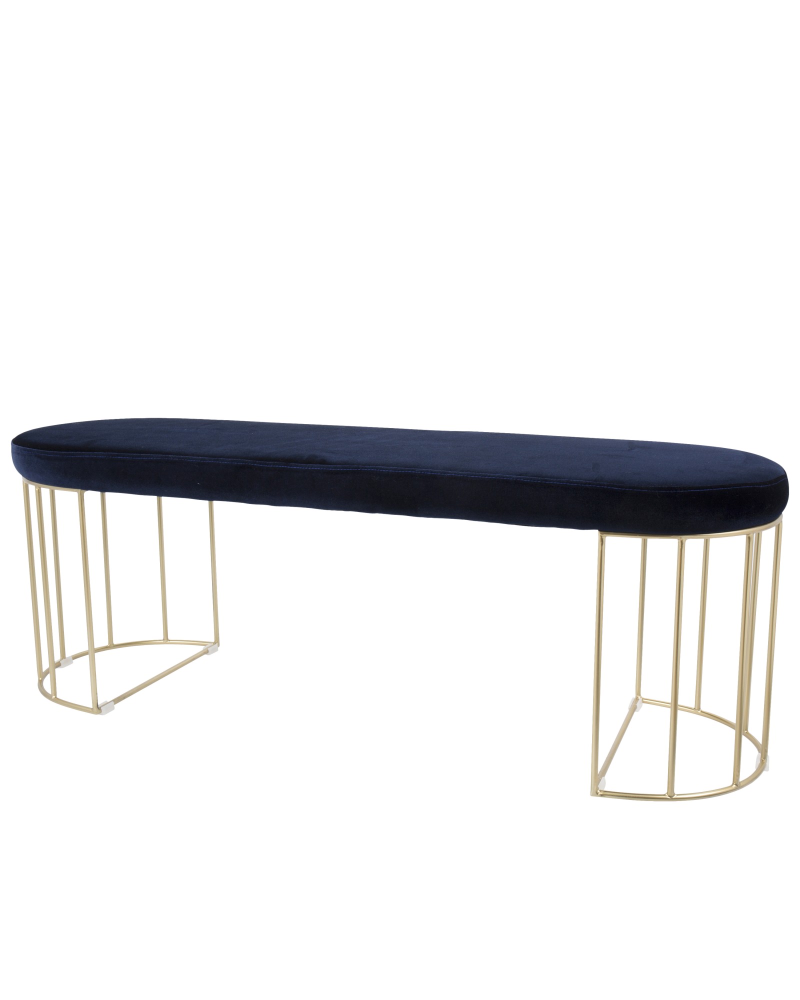 Canary Contemporary-Glam Dining/Entryway Bench in Gold and Blue Velvet