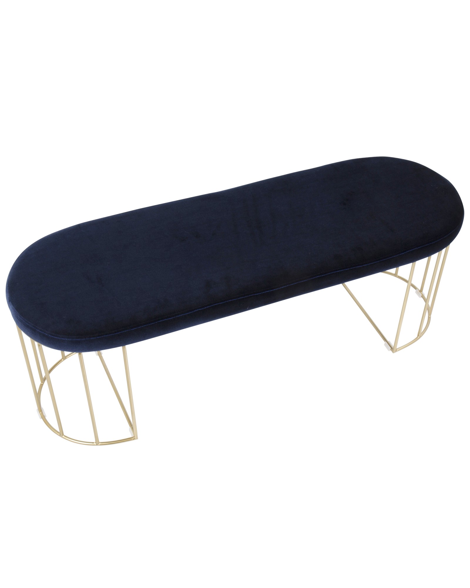 Canary Contemporary-Glam Dining/Entryway Bench in Gold and Blue Velvet
