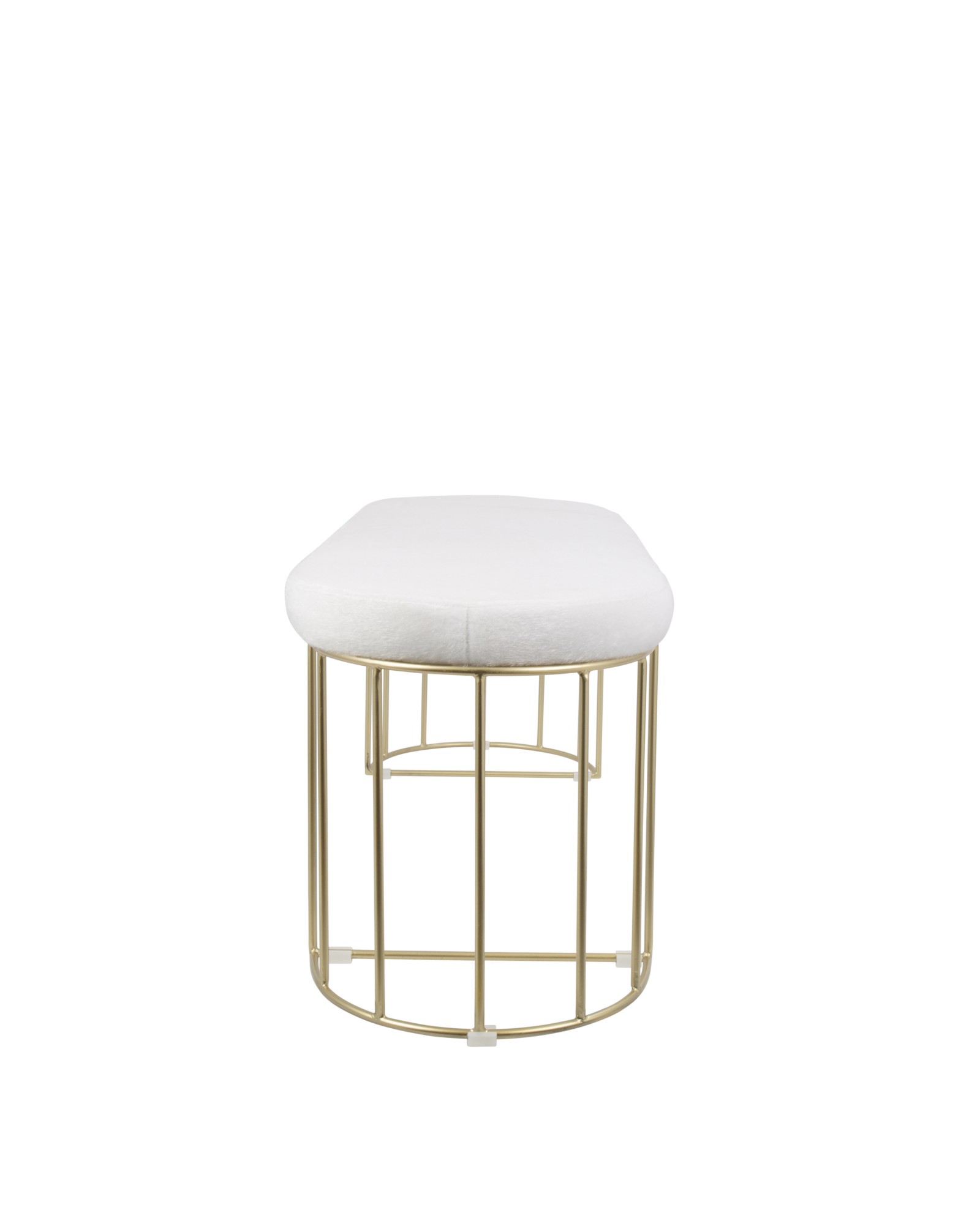 Canary Contemporary-Glam Dining/Entryway Bench in Gold and White Mohair Fabric