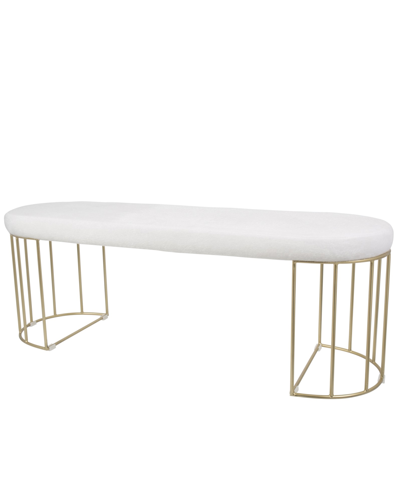 Canary Contemporary-Glam Dining/Entryway Bench in Gold and White Mohair Fabric