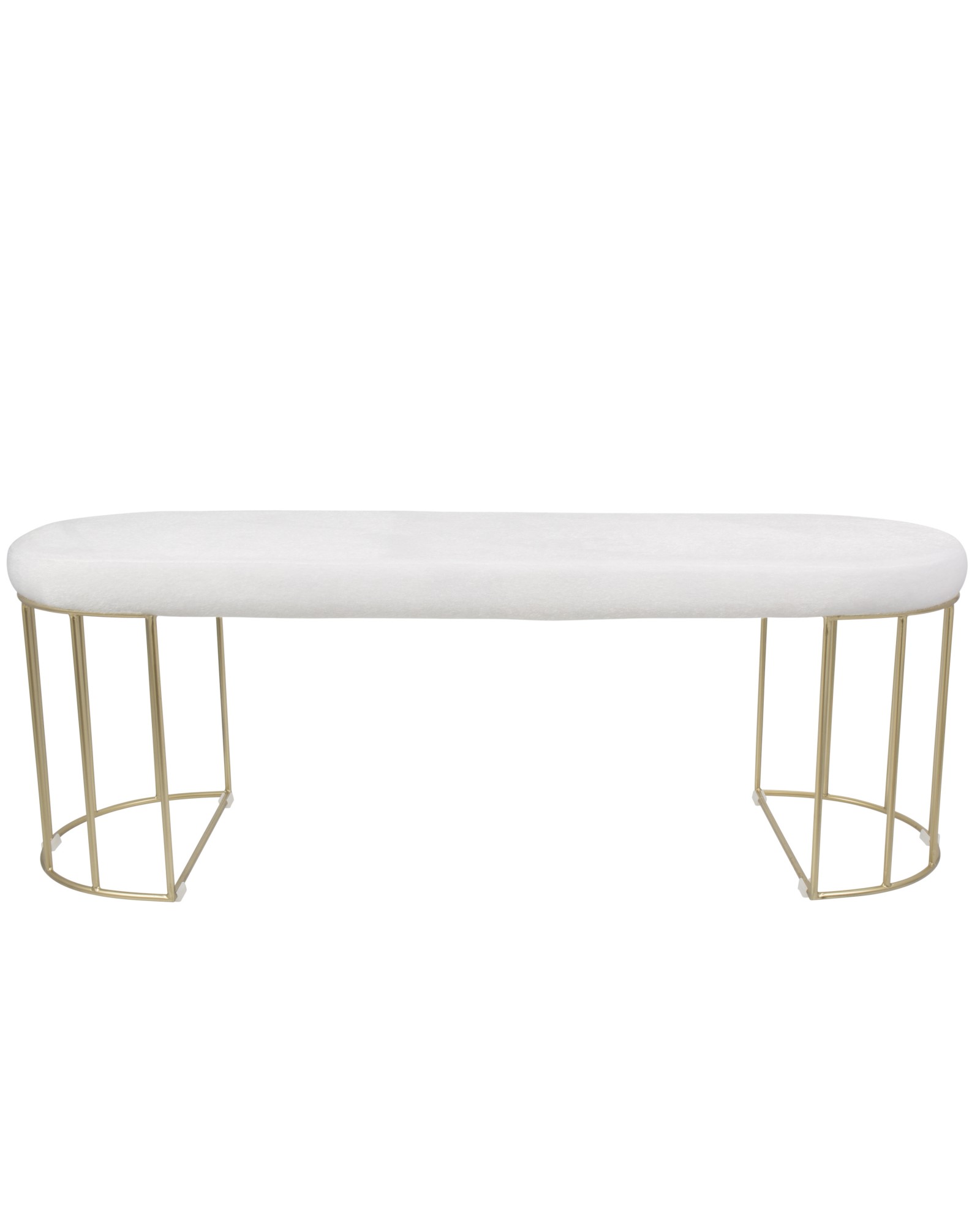 Canary Contemporary-Glam Dining/Entryway Bench in Gold and White Mohair Fabric