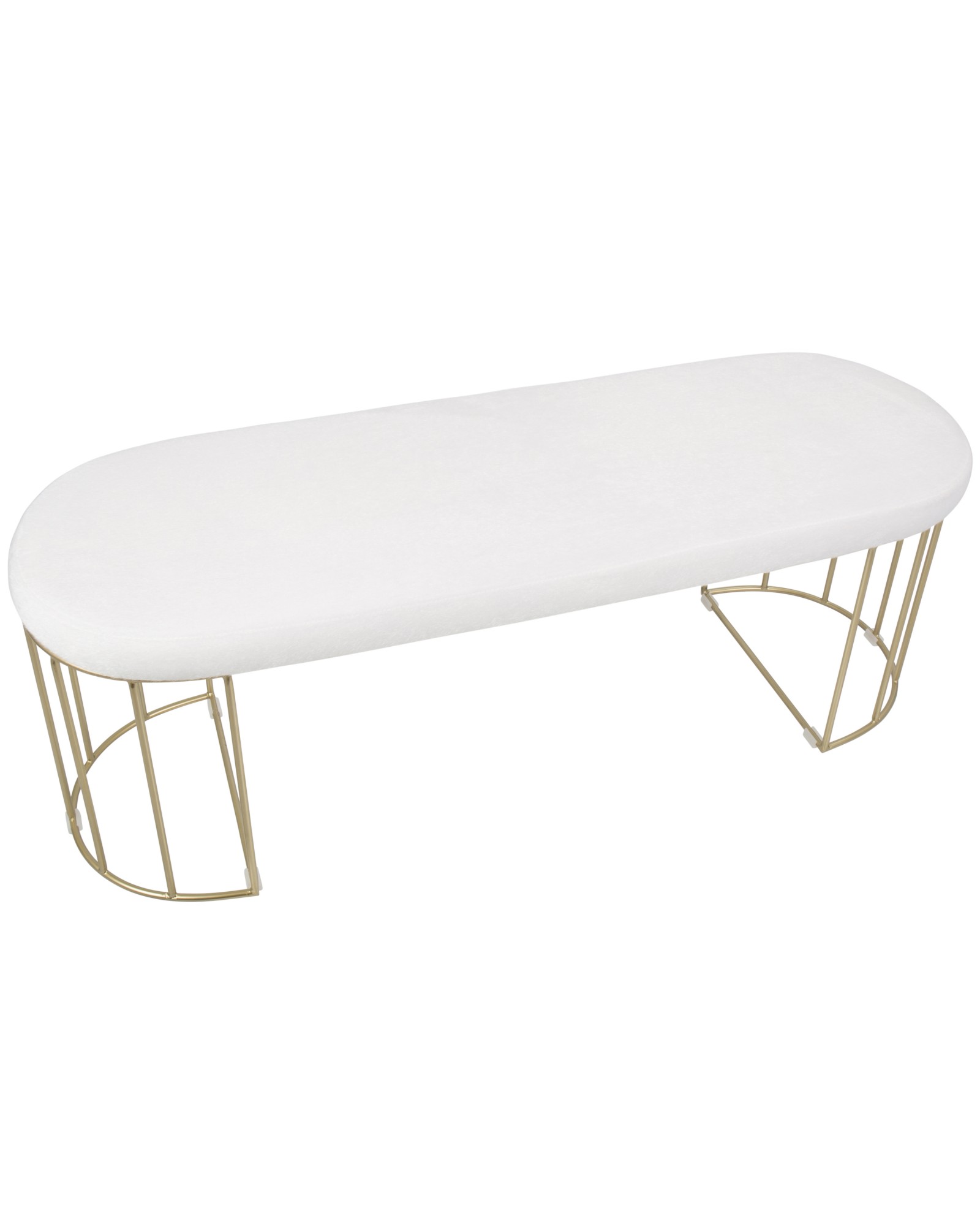 Canary Contemporary-Glam Dining/Entryway Bench in Gold and White Mohair Fabric