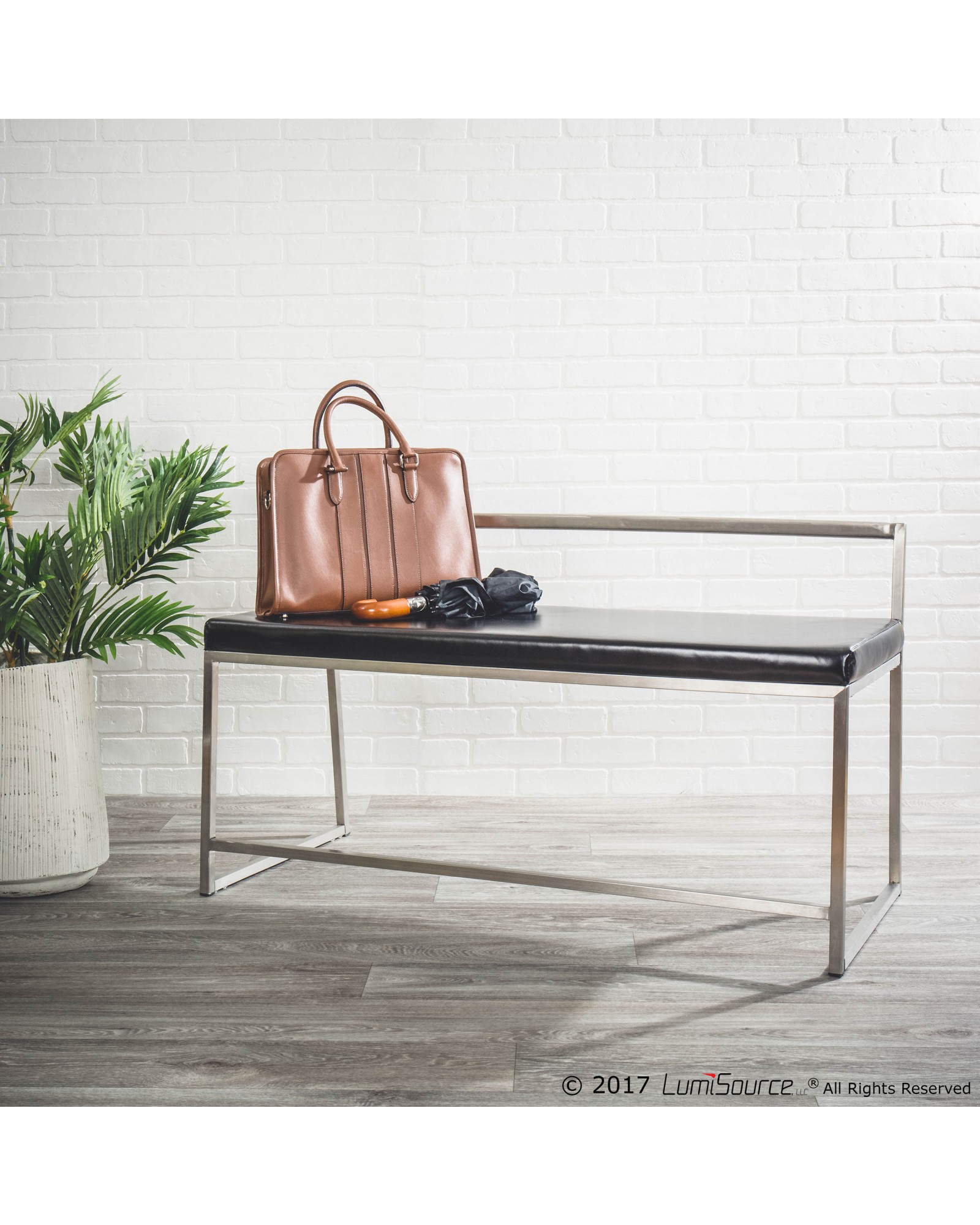 Fuji Contemporary Dining / Entryway Bench in Black Faux Leather