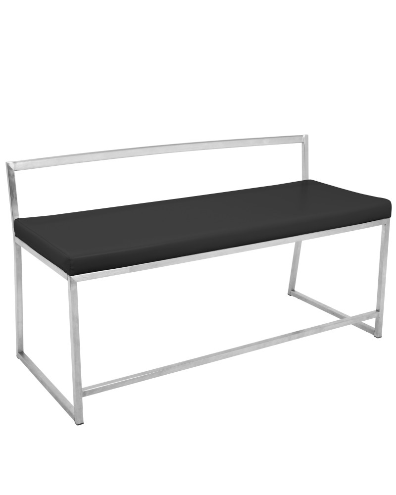 Fuji Contemporary Dining / Entryway Bench in Black Faux Leather