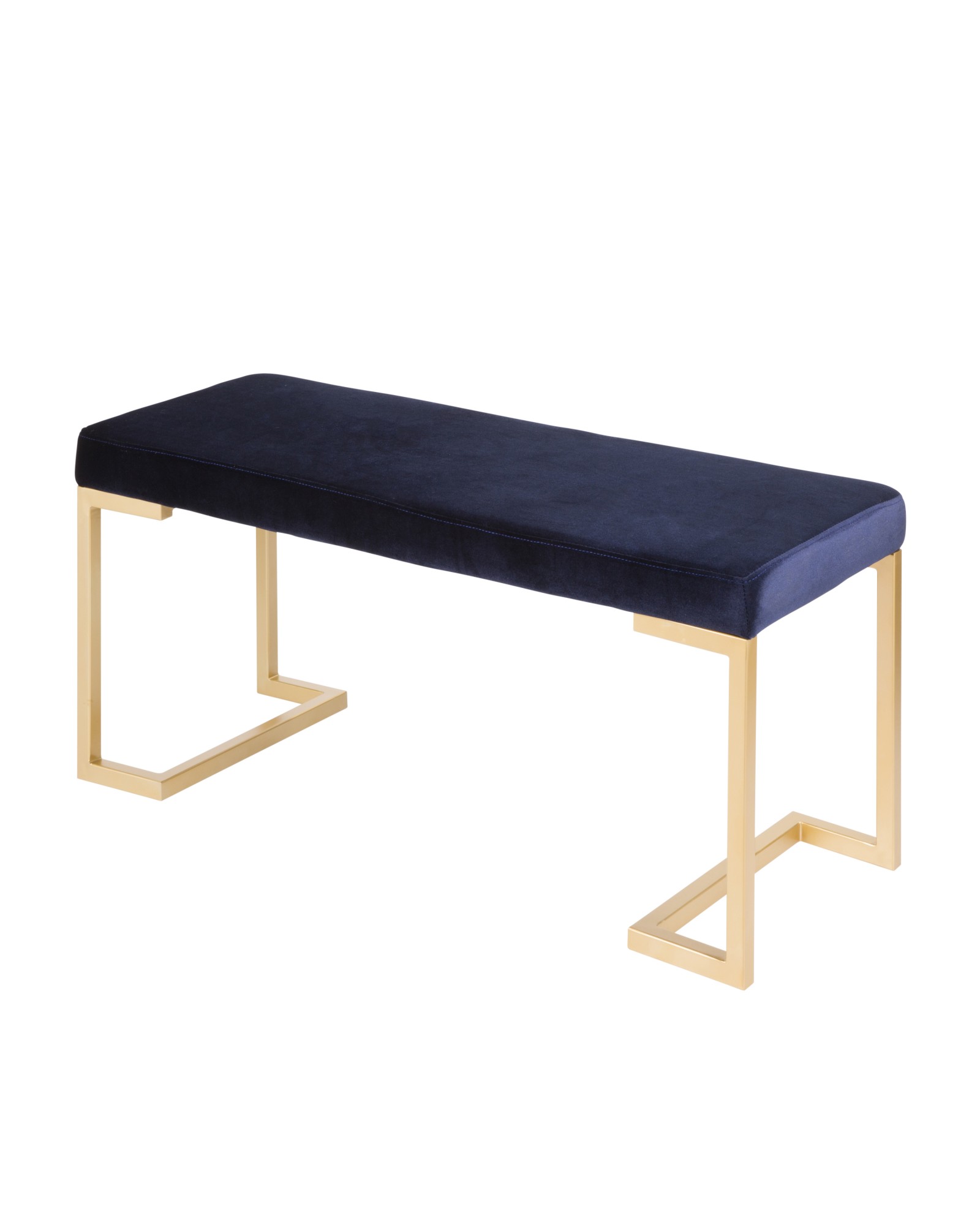 Midas Contemporary-Glam Entryway/Dining Bench in Gold with Blue Velvet Cushion