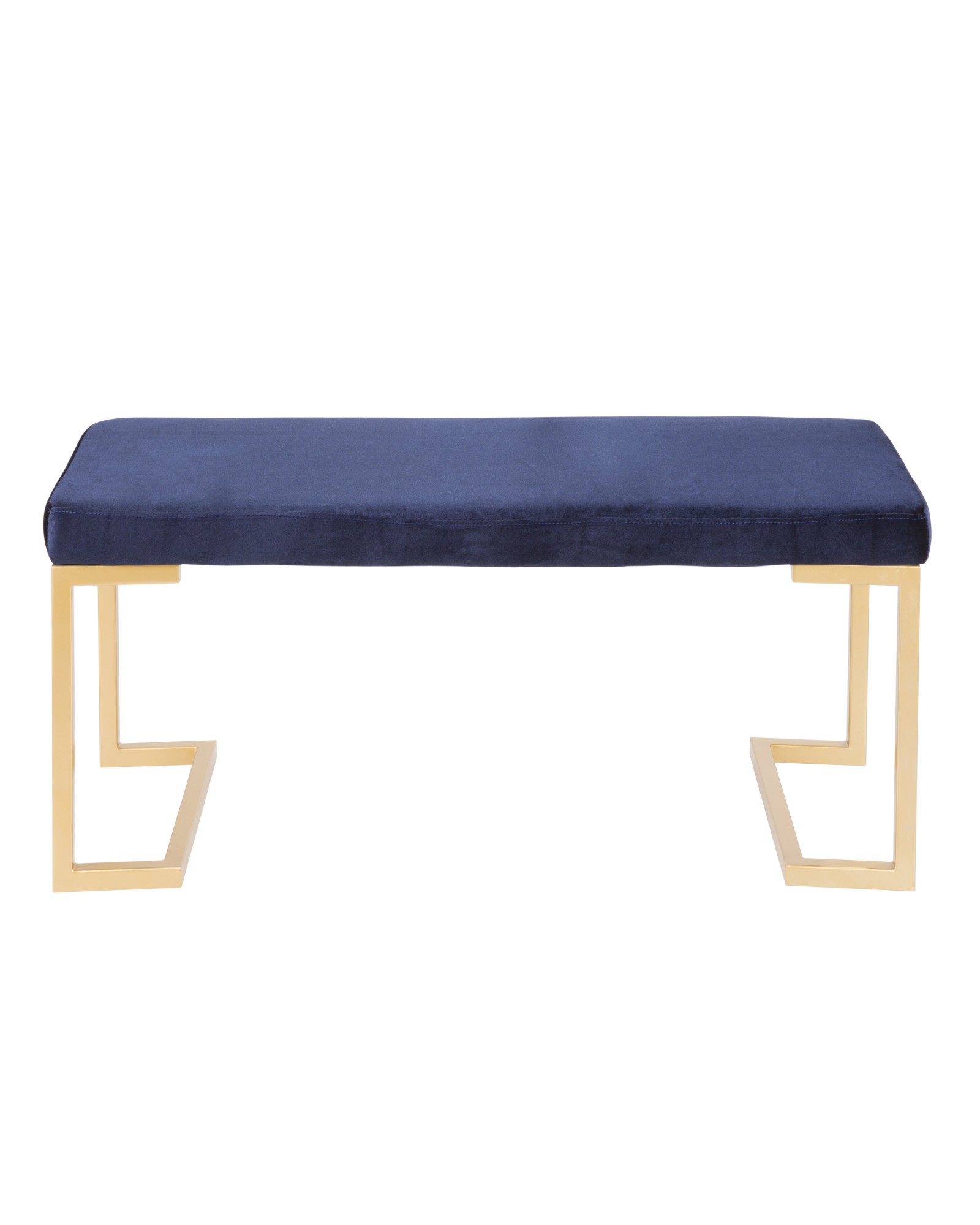 Midas Contemporary-Glam Entryway/Dining Bench in Gold with Blue Velvet Cushion