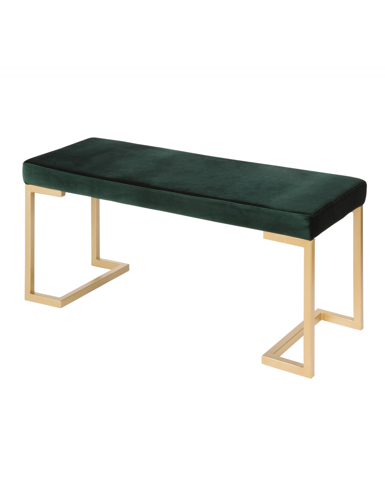 Midas Contemporary-Glam Entryway/Dining Bench in Gold with Green Velvet Cushion
