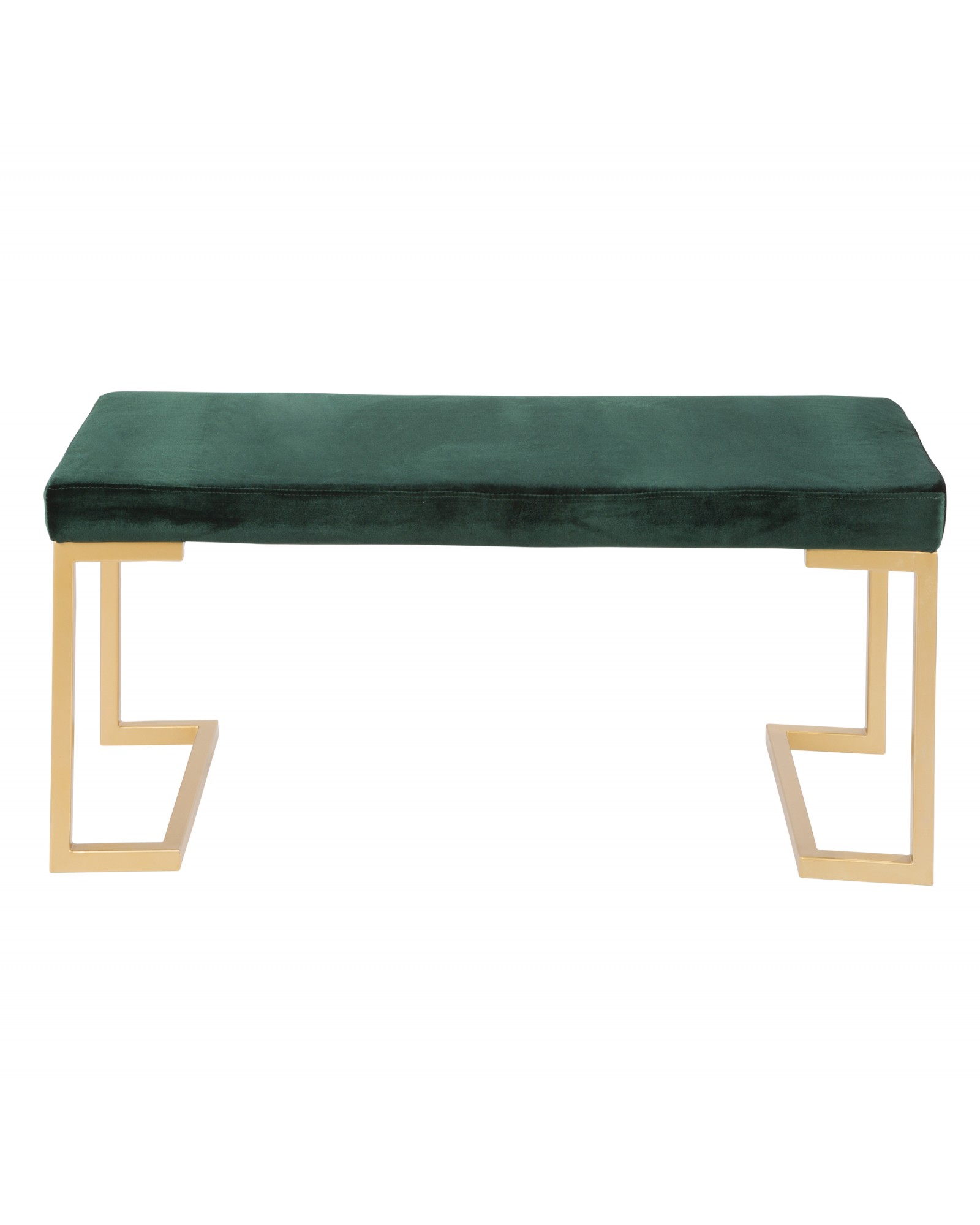 Midas Contemporary-Glam Entryway/Dining Bench in Gold with Green Velvet Cushion