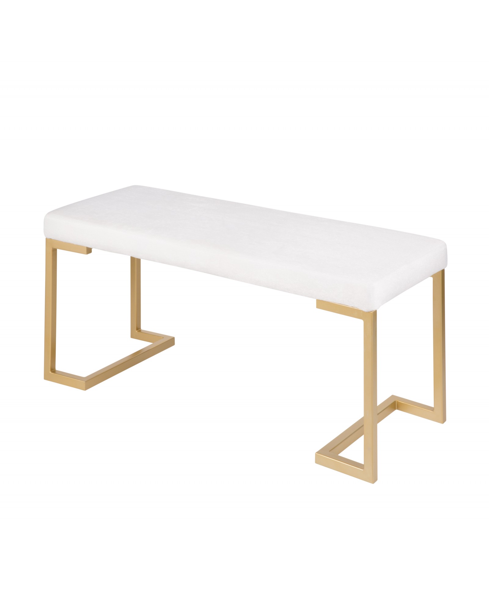 Midas Contemporary-Glam Entryway/Dining Bench in Gold with White Mohair Cushion