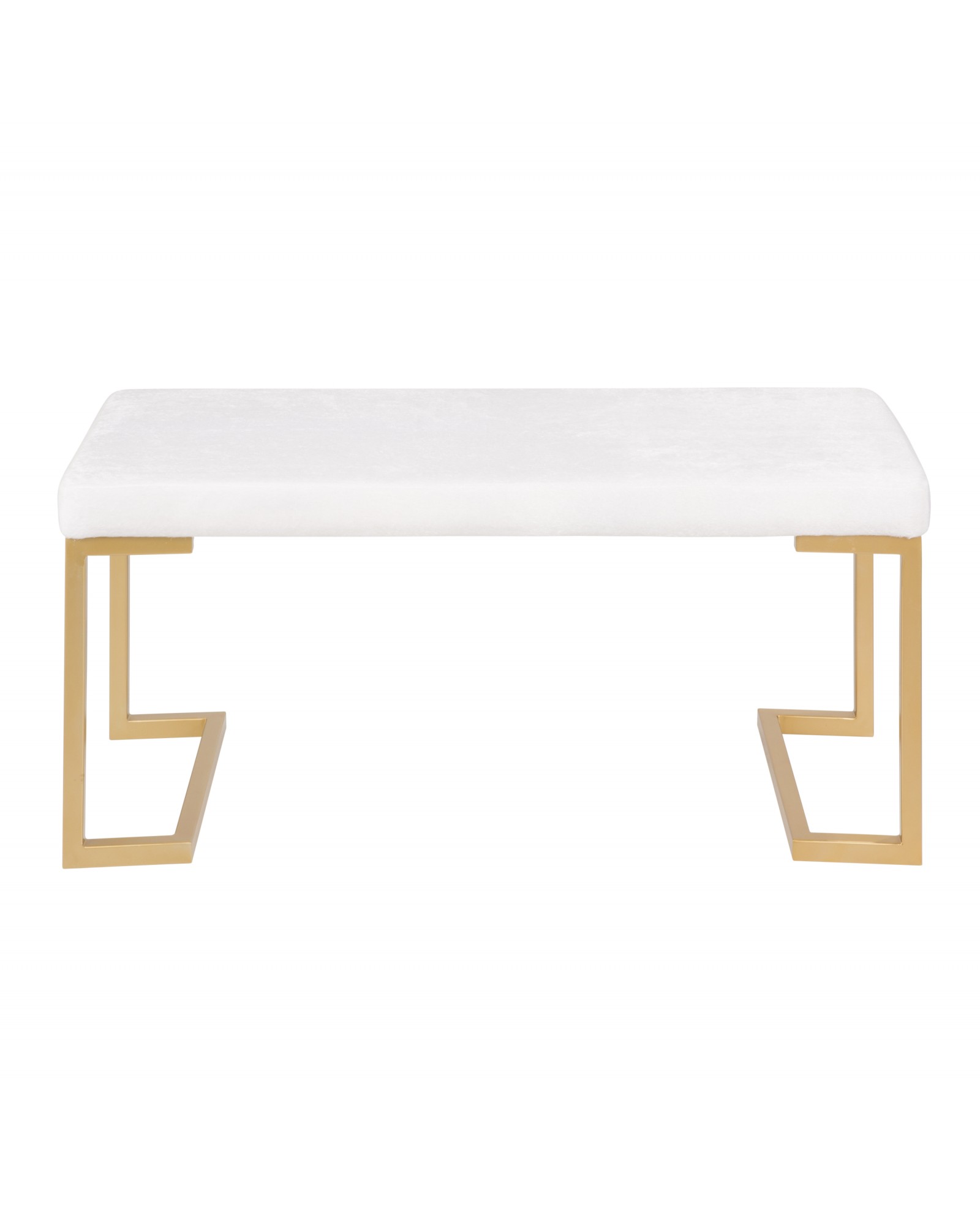 Midas Contemporary-Glam Entryway/Dining Bench in Gold with White Mohair Cushion