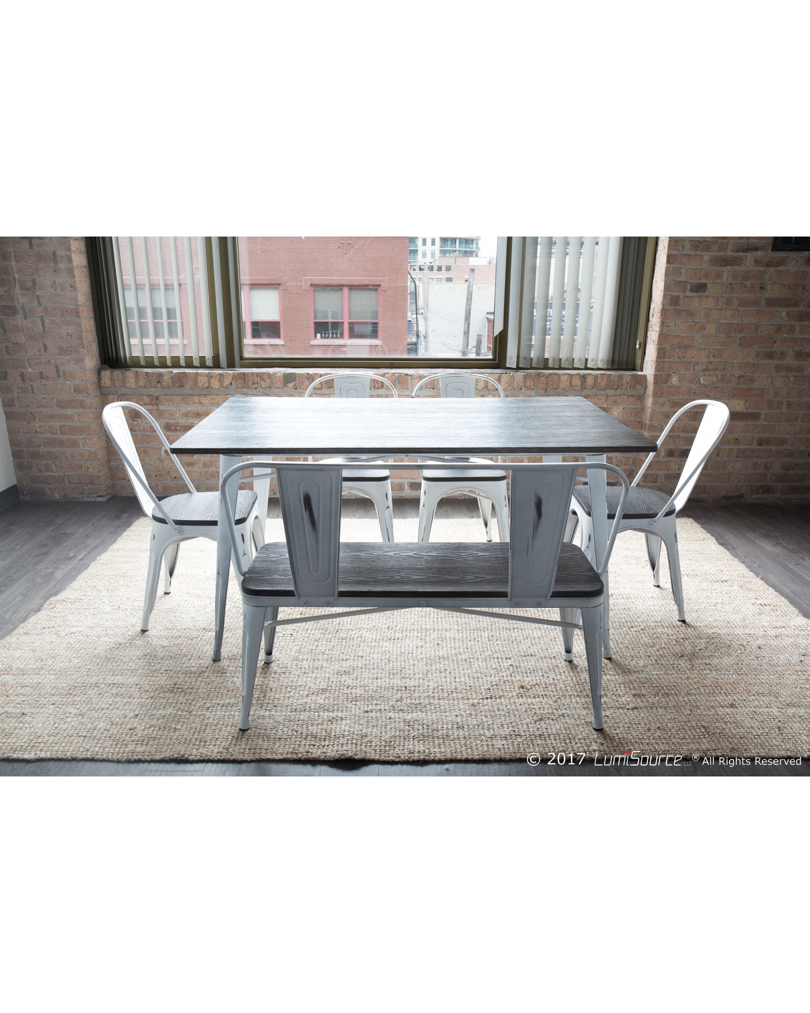 Oregon Industrial-Farmhouse Bench in Vintage White and Espresso