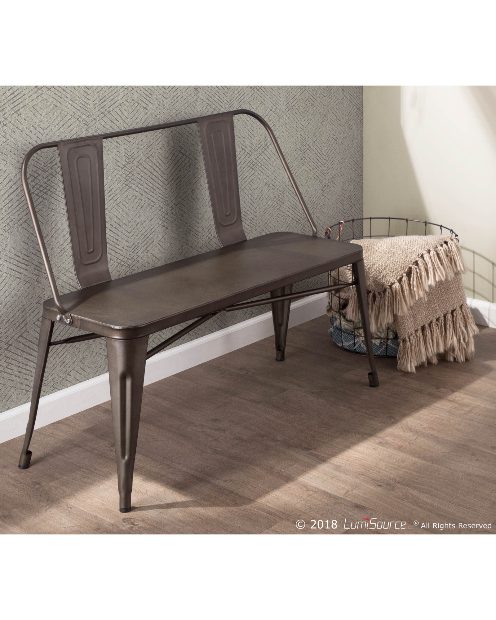 Oregon Industrial Metal Dining/Entryway Bench with Antique Finish