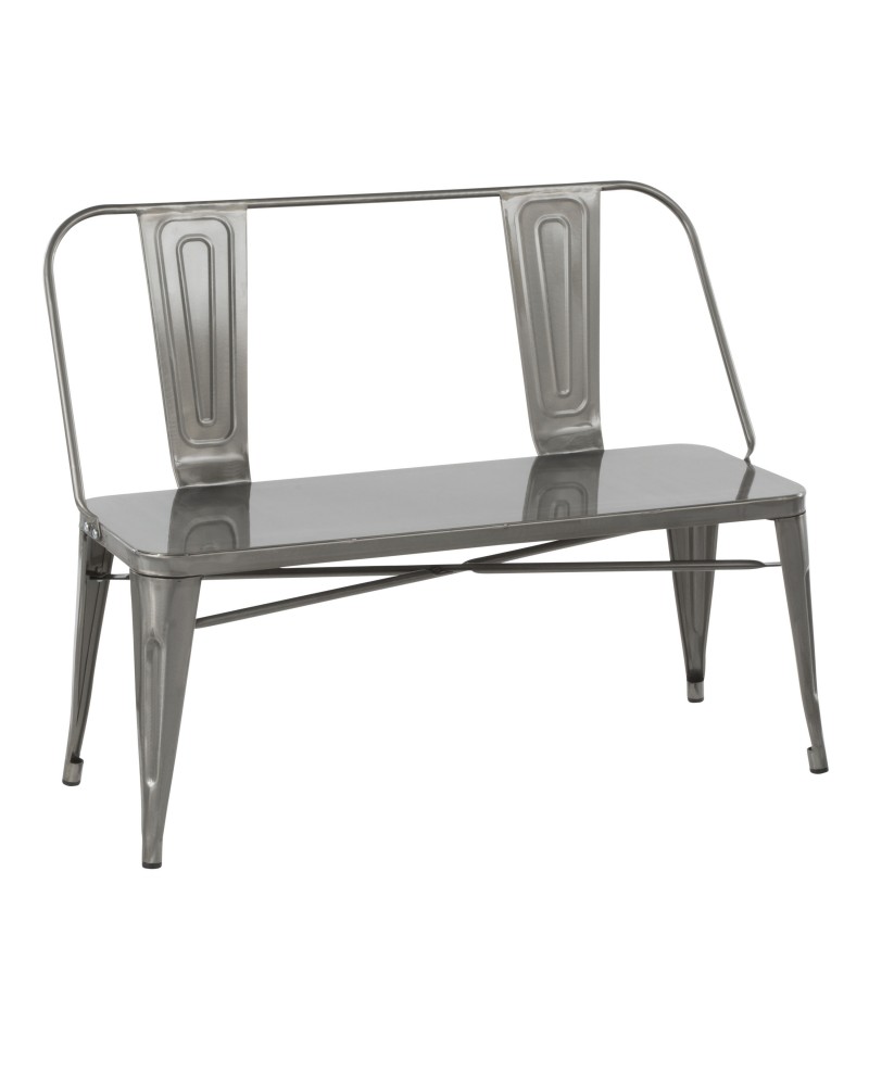 Oregon Industrial Metal Dining/Entryway Bench in Clear Brushed Silver