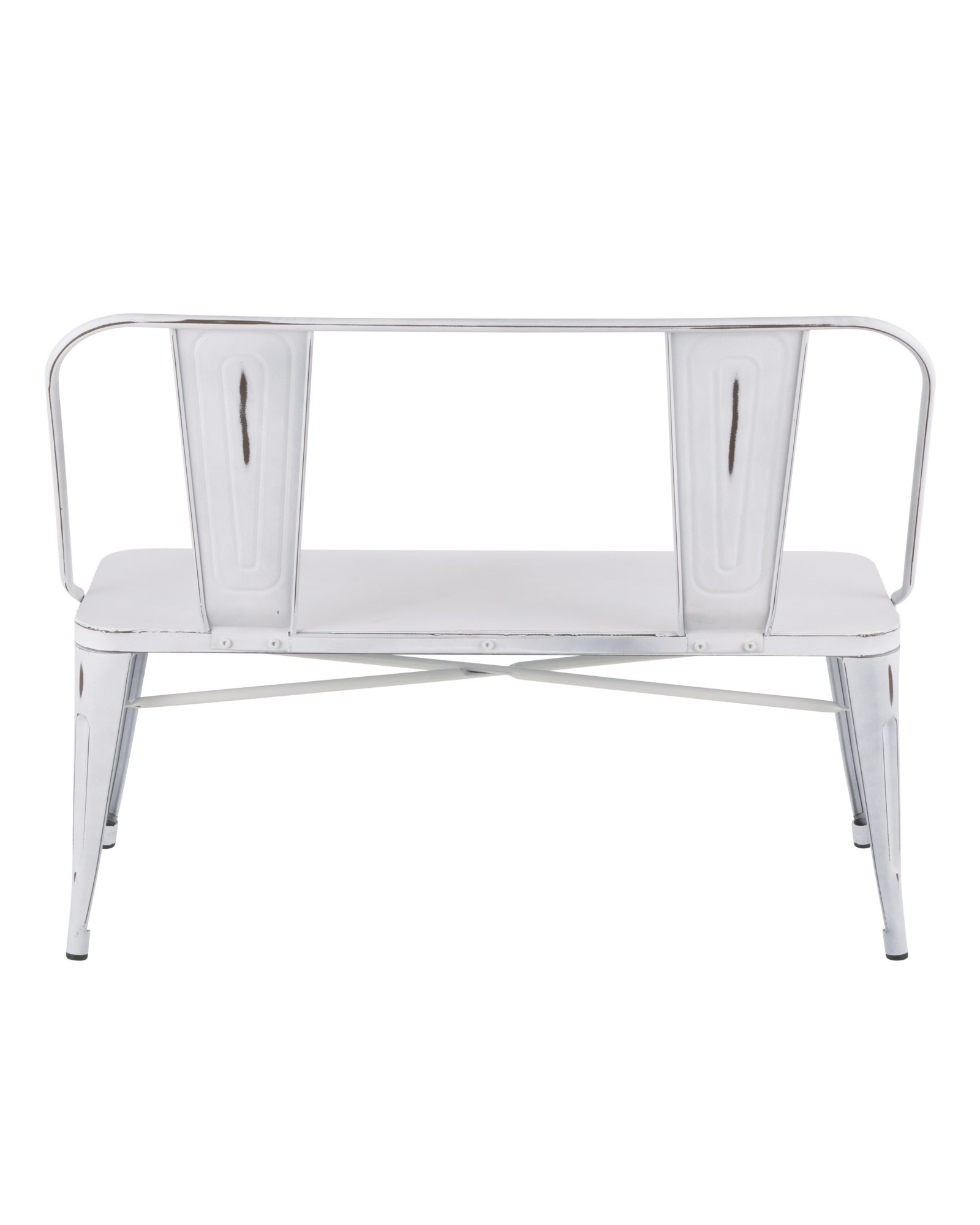 Oregon Industrial Metal Dining/Entryway Bench with Distressed Vintage White Finish