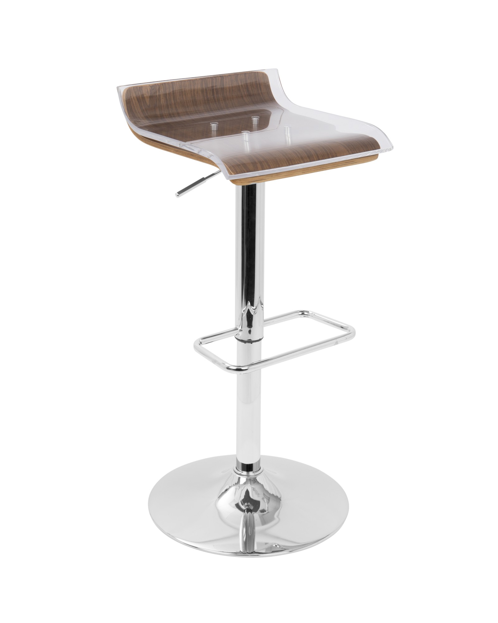 2-Tier Contemporary Barstool with Swivel in Walnut and Clear