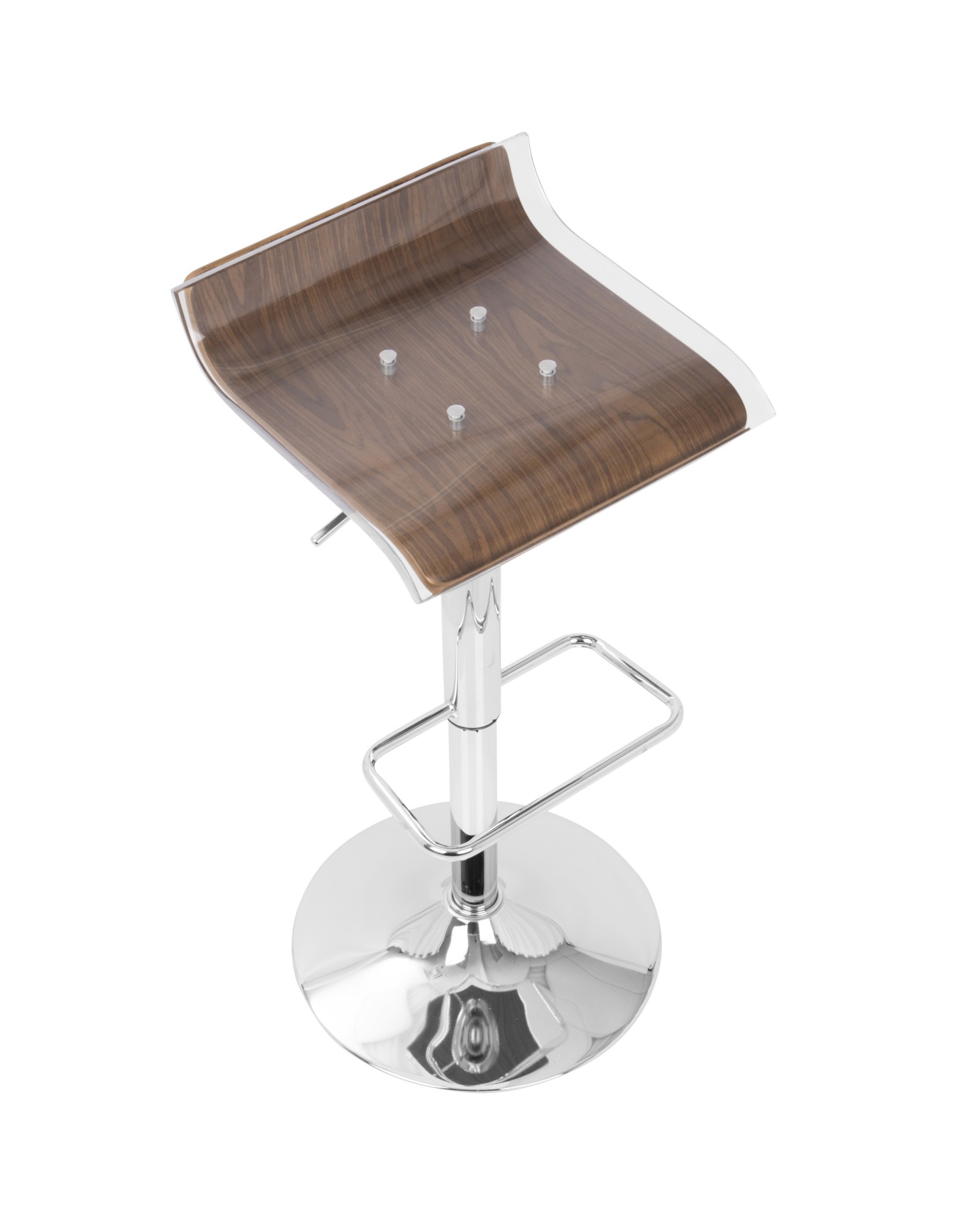 2-Tier Contemporary Barstool with Swivel in Walnut and Clear